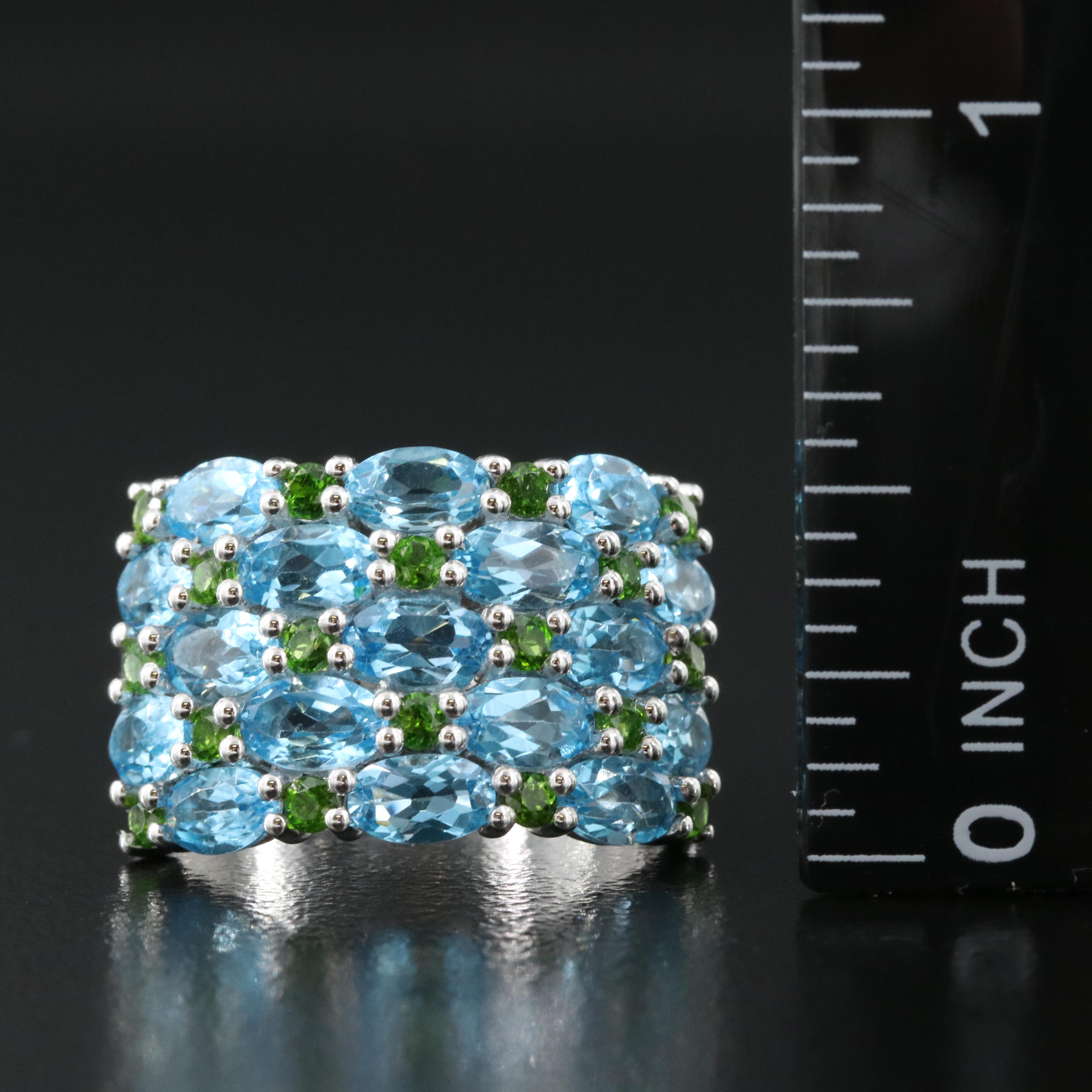 Sterling Topaz and Diopside Ring