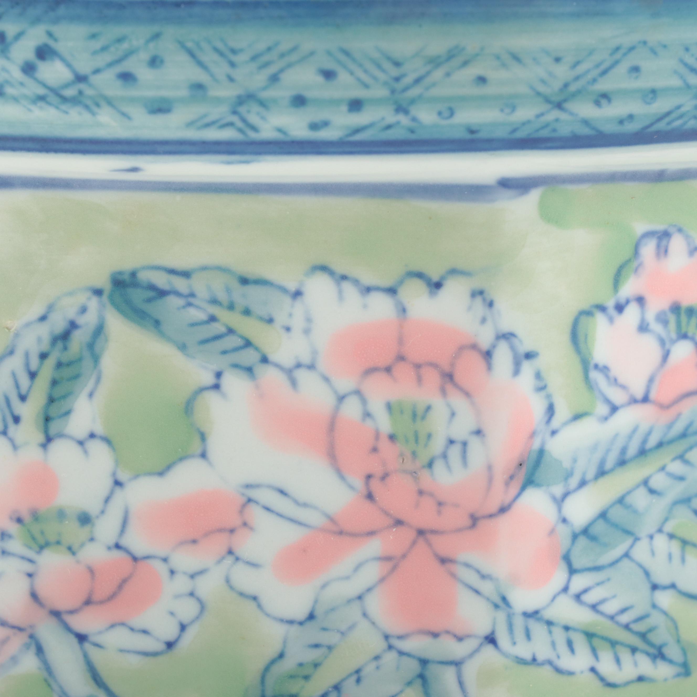 Chinese Porcelain Bowl, Platter and Ceramic Candlesticks