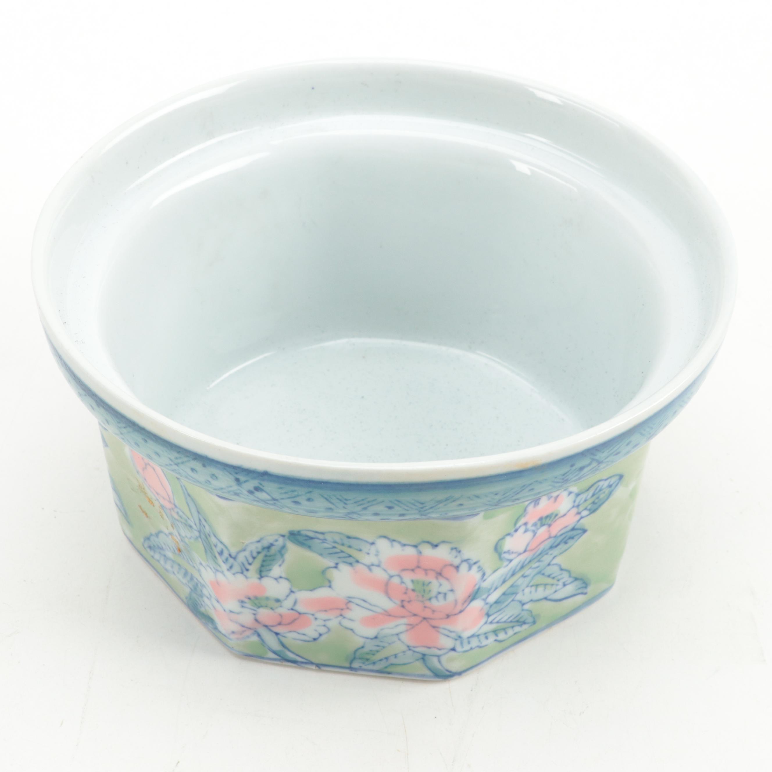 Chinese Porcelain Bowl, Platter and Ceramic Candlesticks