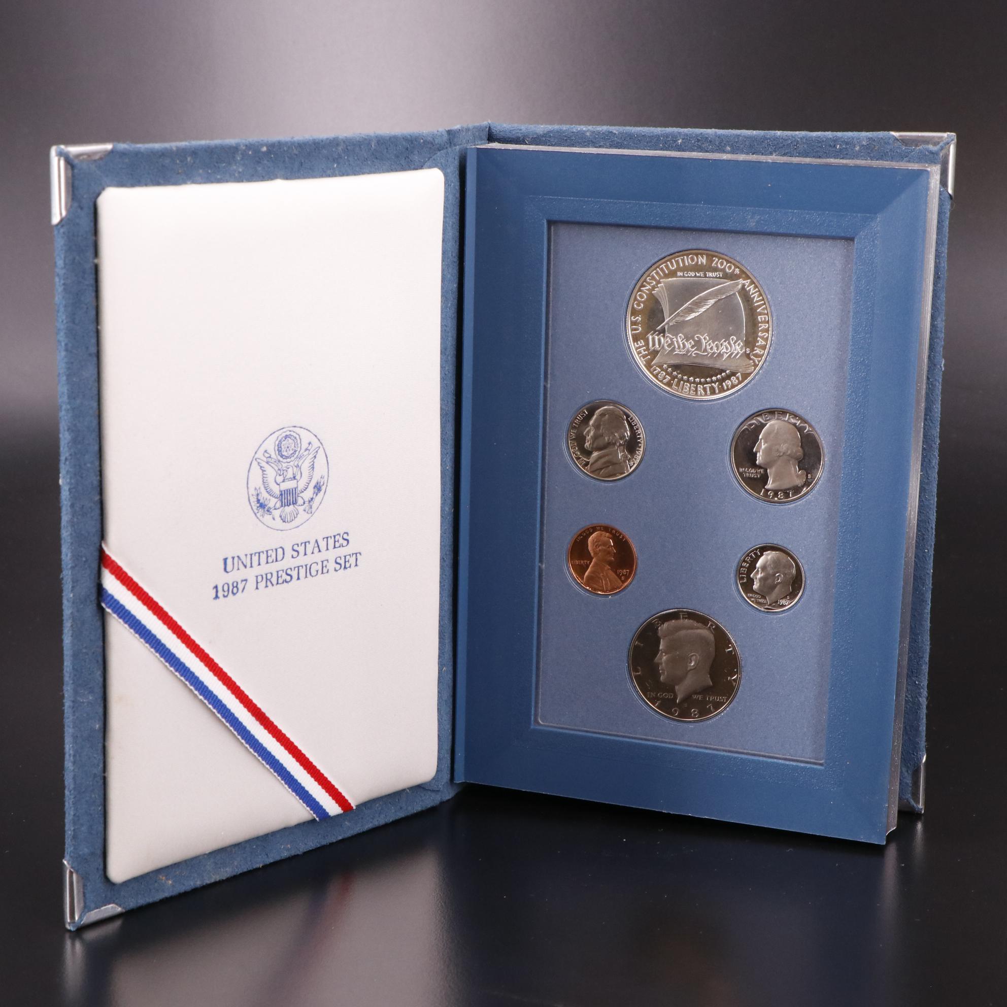 Two 1987 Constitution Proof Silver Dollars, 1987 Prestige Set, and More