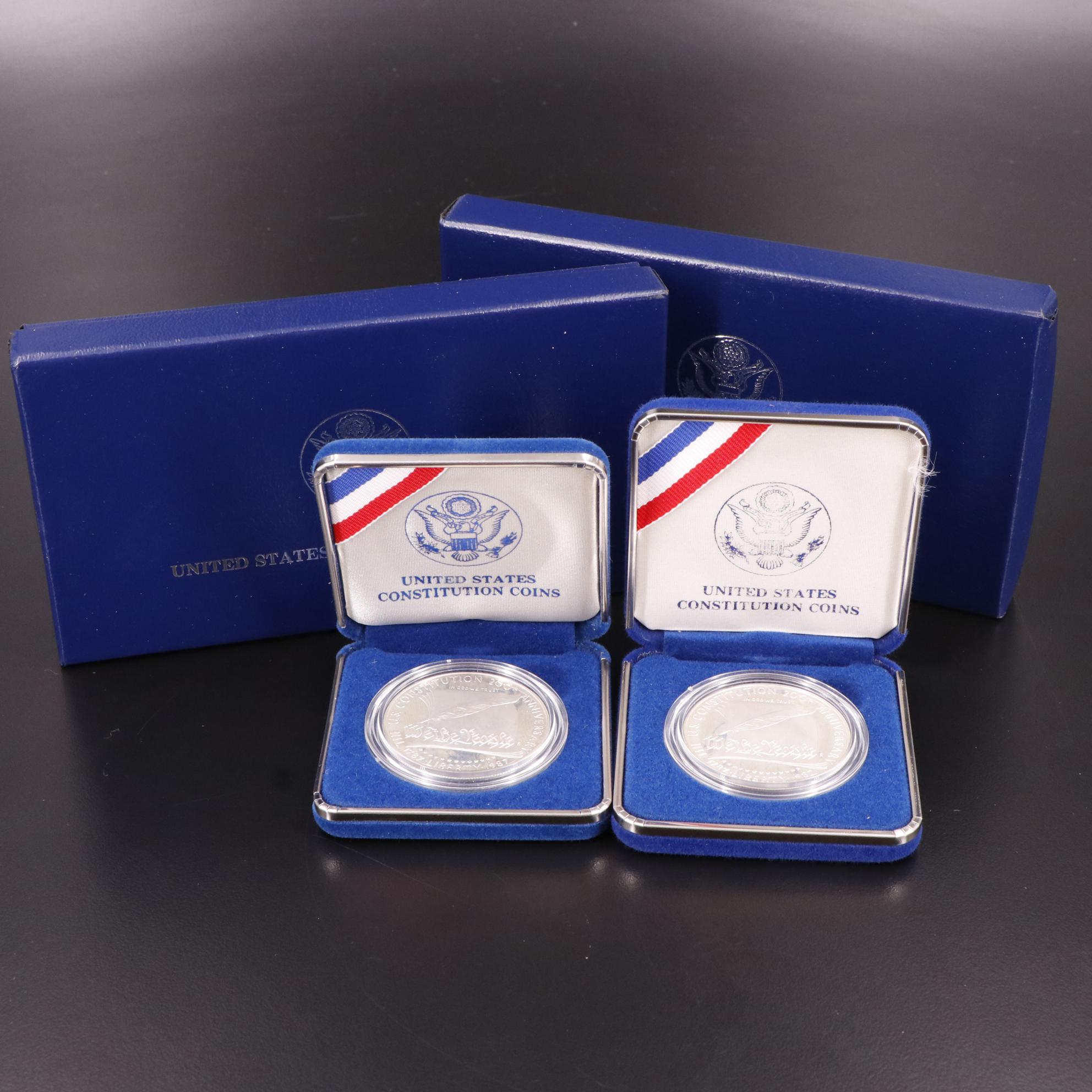 Two 1987 Constitution Proof Silver Dollars, 1987 Prestige Set, and More