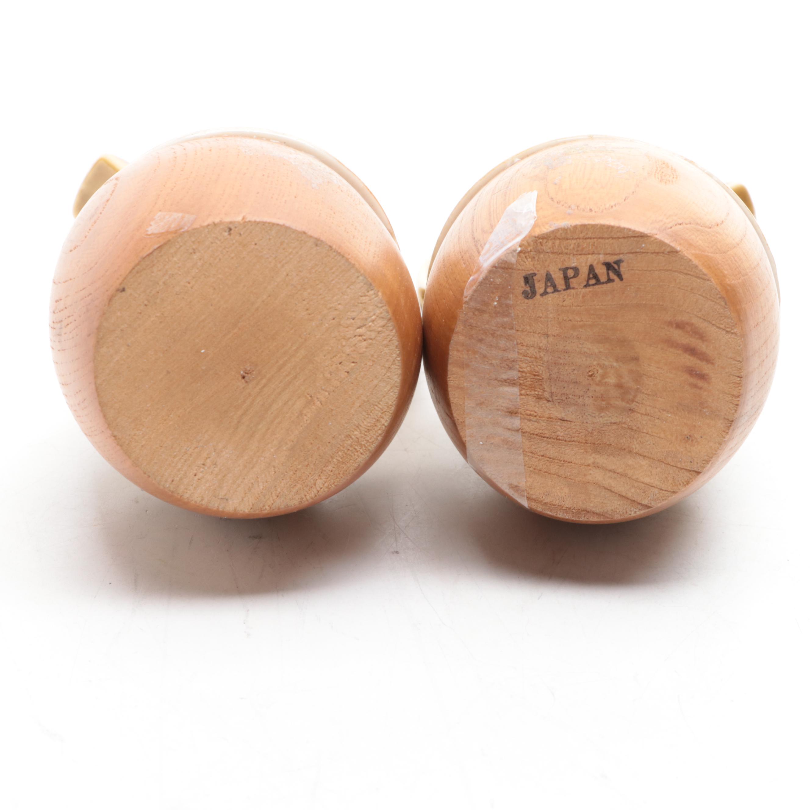 Mid Century Modern Style Japanese Wooden and Ceramic Pitchers