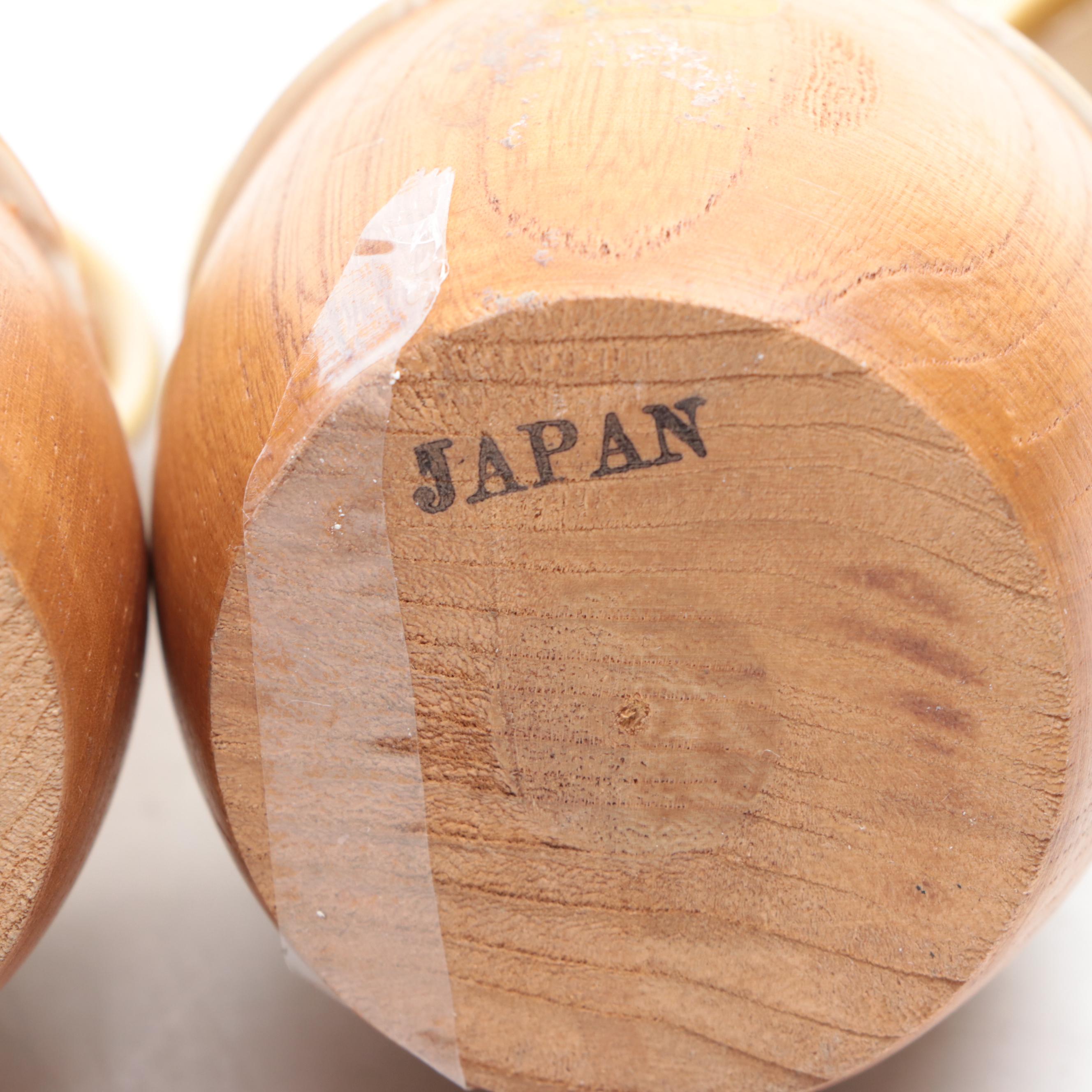 Mid Century Modern Style Japanese Wooden and Ceramic Pitchers