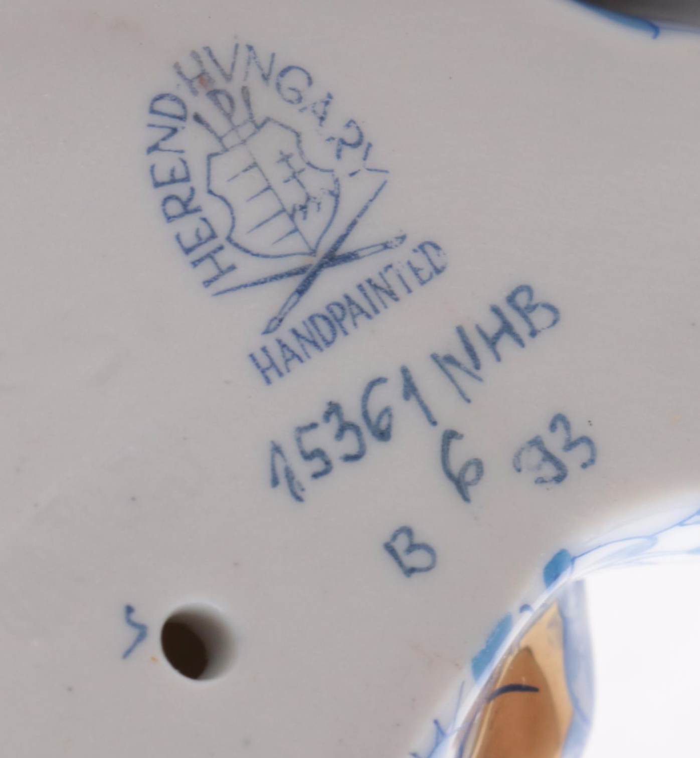 Herend Blue Fishnet with Gold "Sitting Baby Bear" Porcelain Figurine, 1993