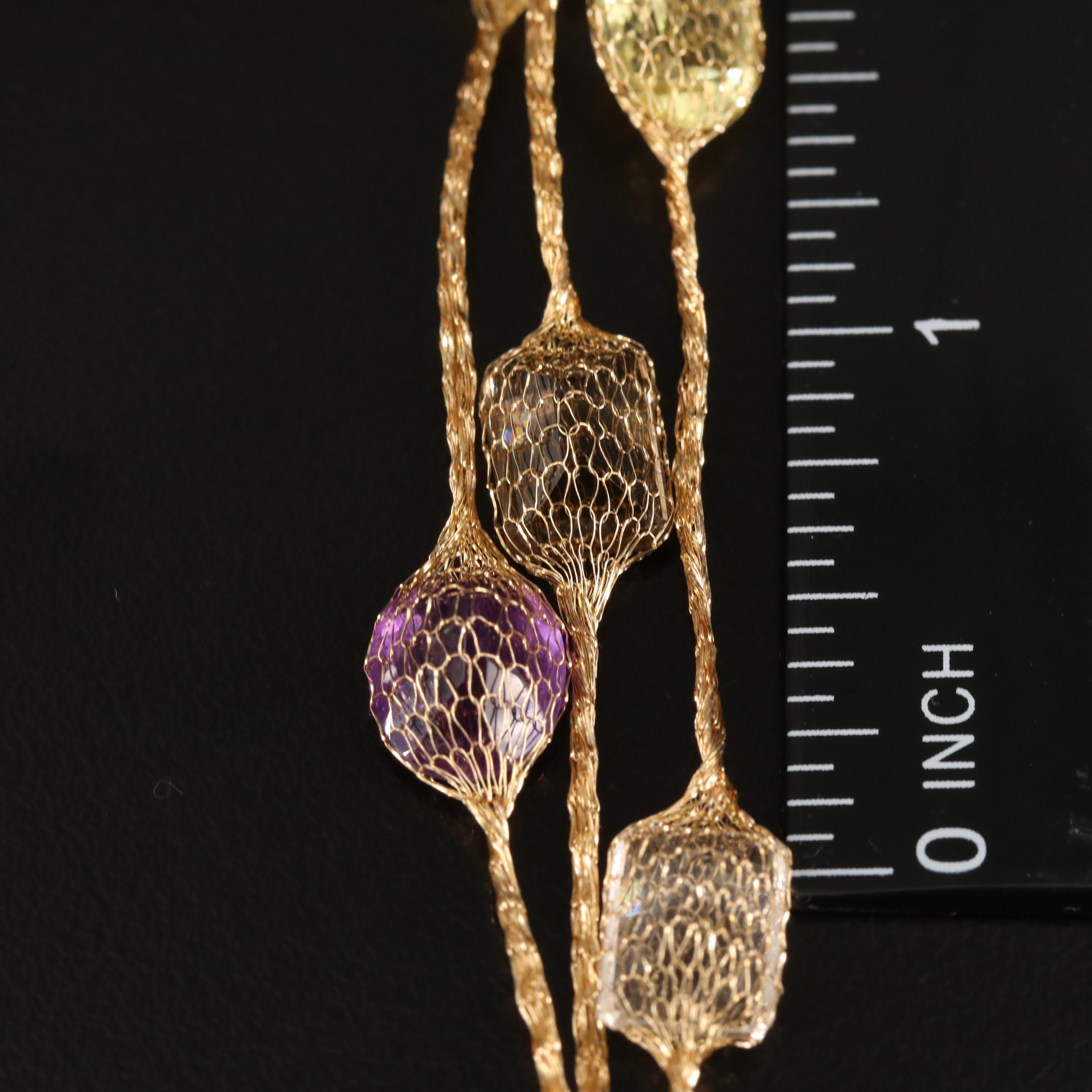 14K Amethyst, Citrine, Smoky Quartz and Rock Crystal Quartz Mesh Bracelet