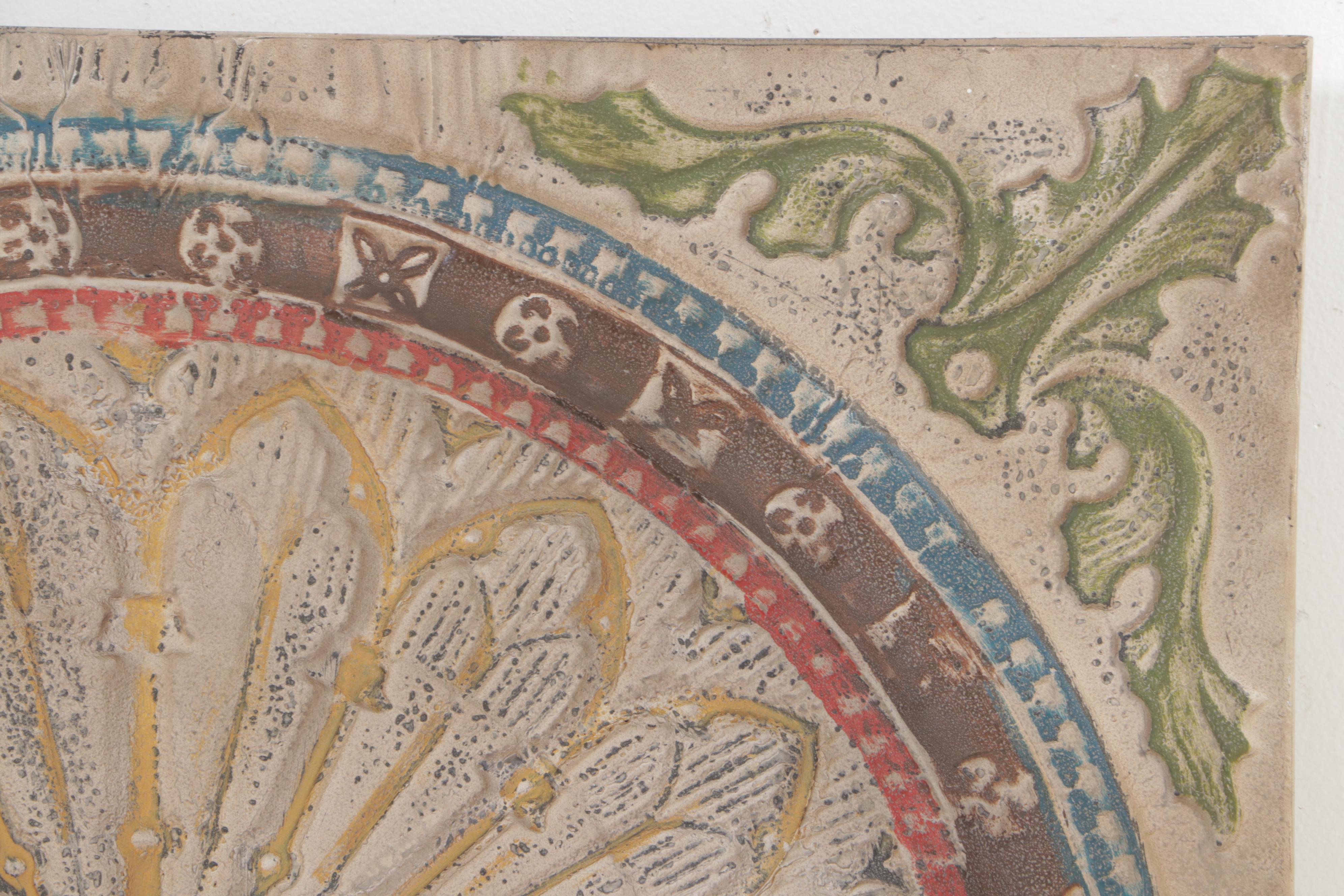 Neoclassical Style Embossed and Painted Metal Wall Plaque