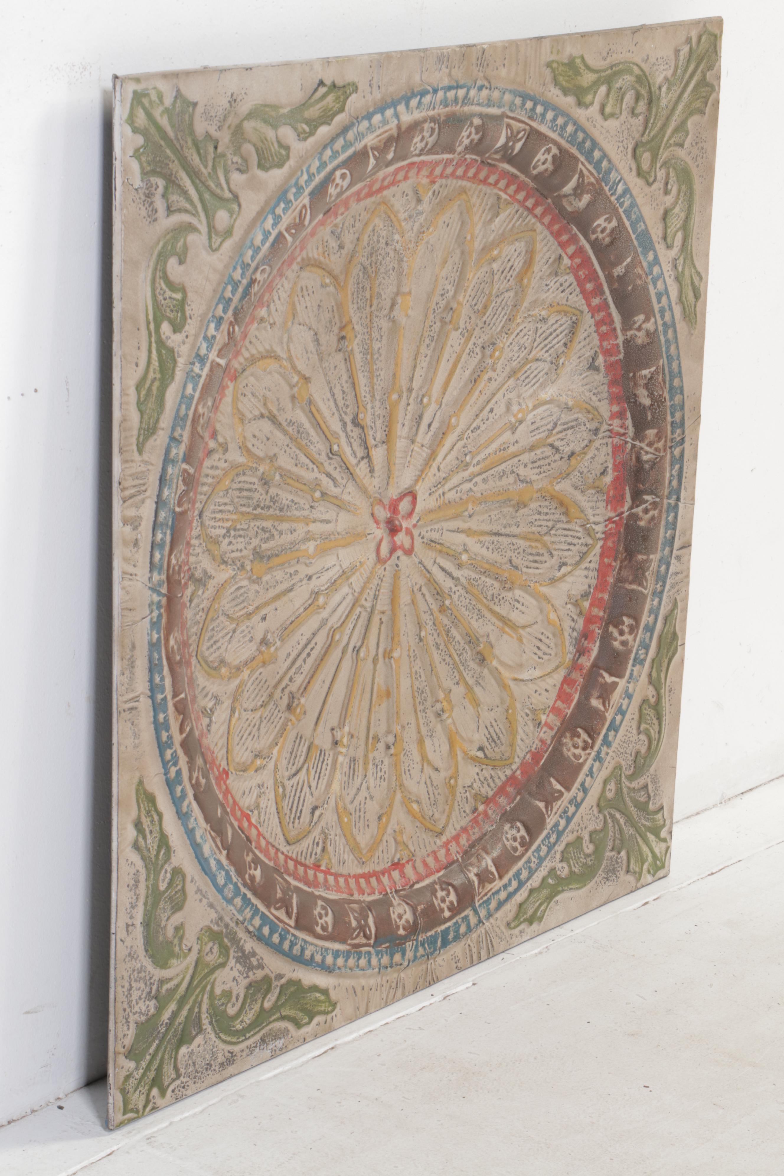 Neoclassical Style Embossed and Painted Metal Wall Plaque