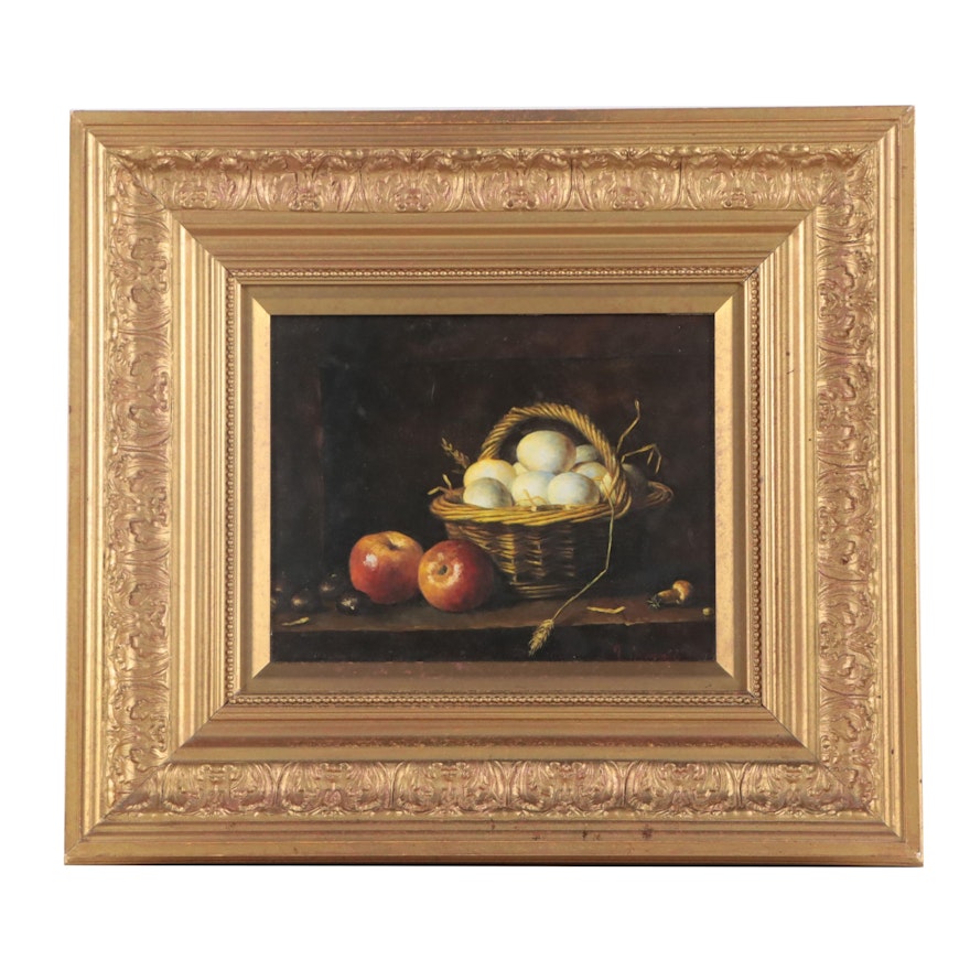 Still Life Oil Painting of Eggs and Apples