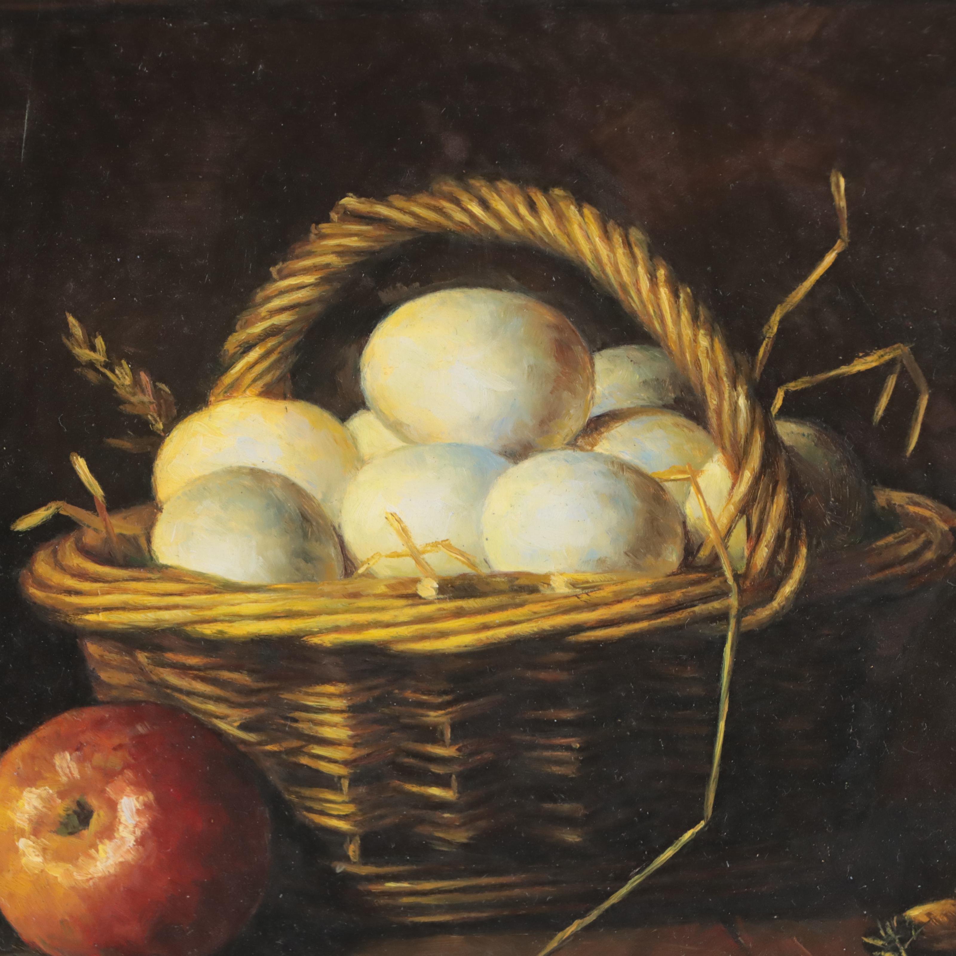 Still Life Oil Painting of Eggs and Apples
