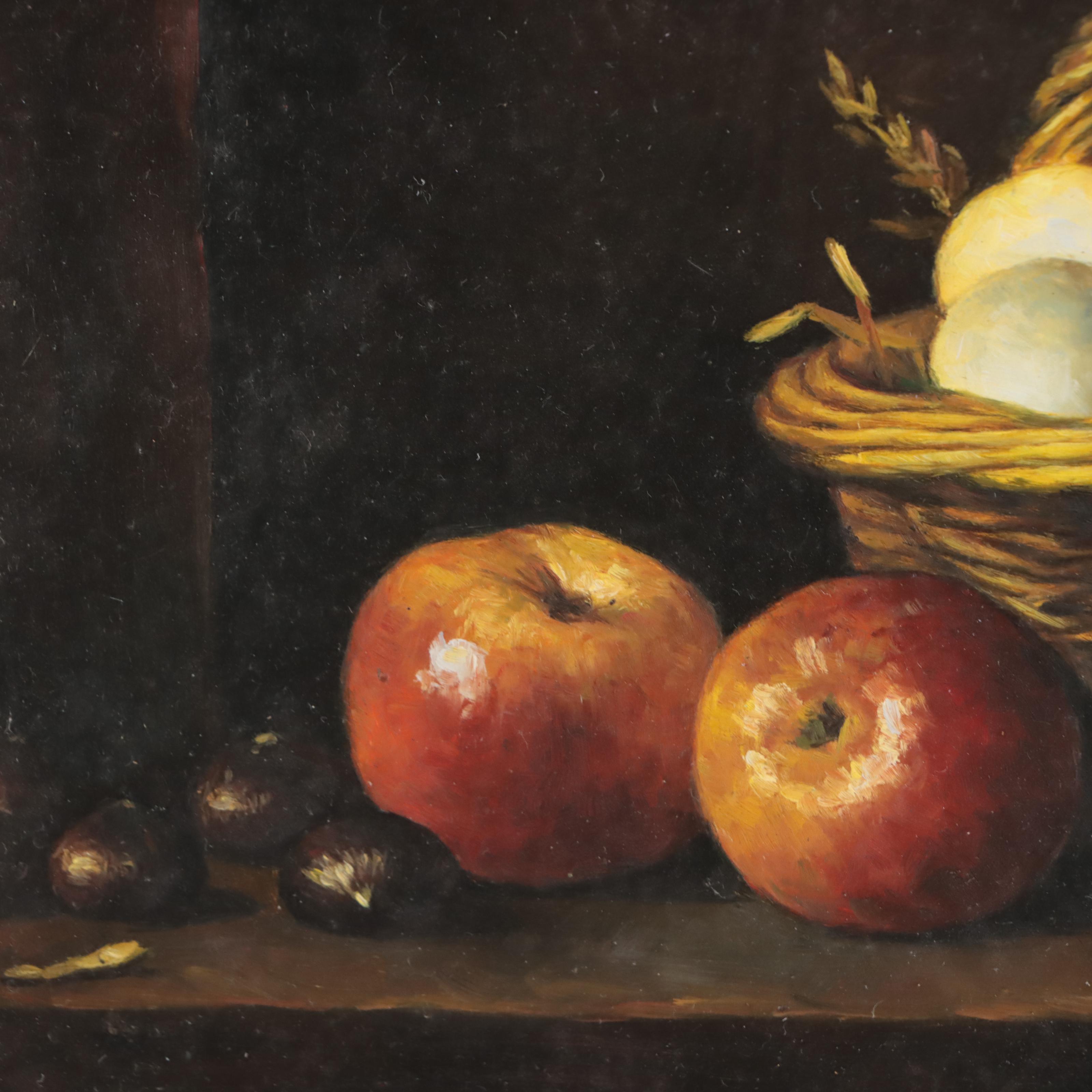 Still Life Oil Painting of Eggs and Apples