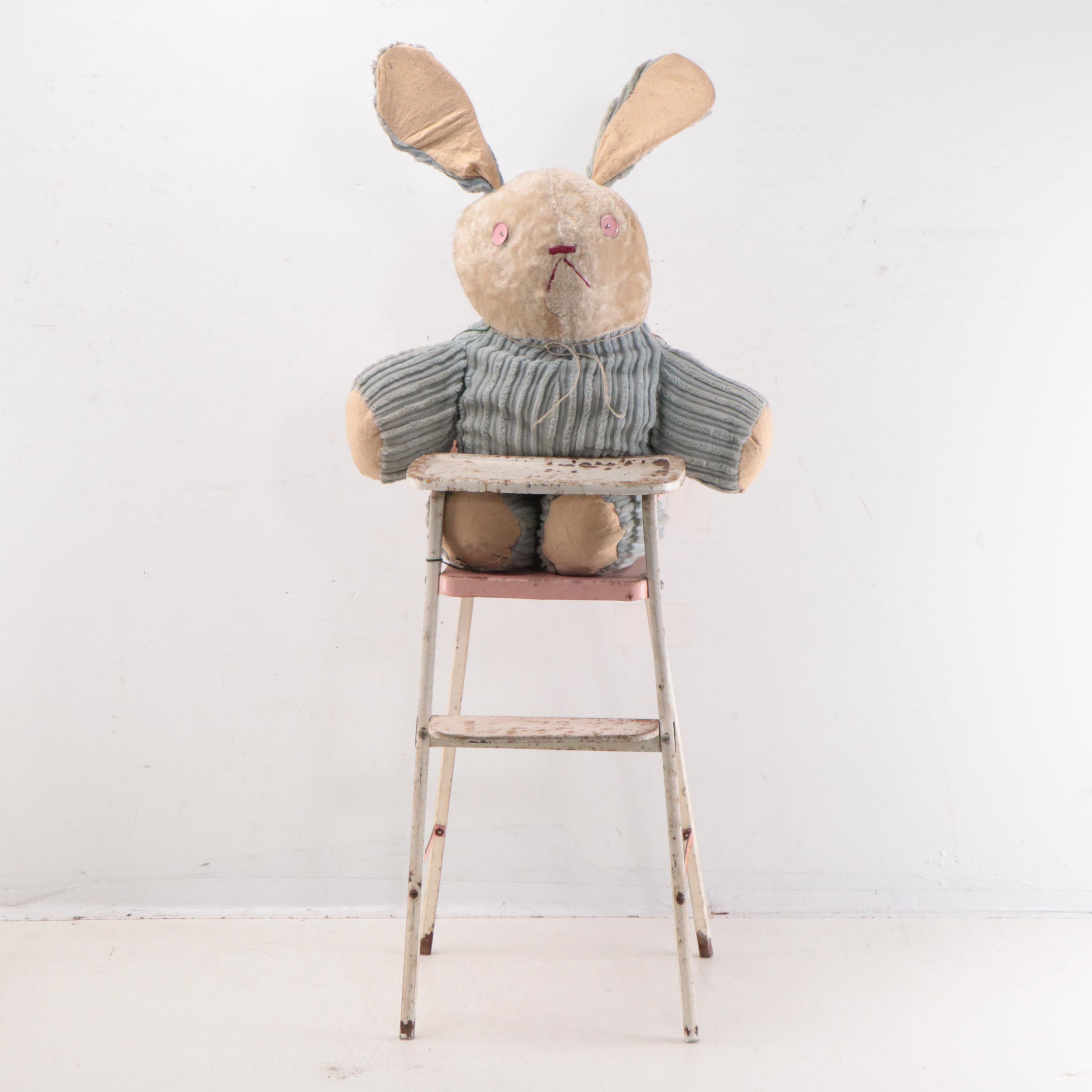 Assorted Toys Including High Chair, Doll Bed and Stuffed Animals