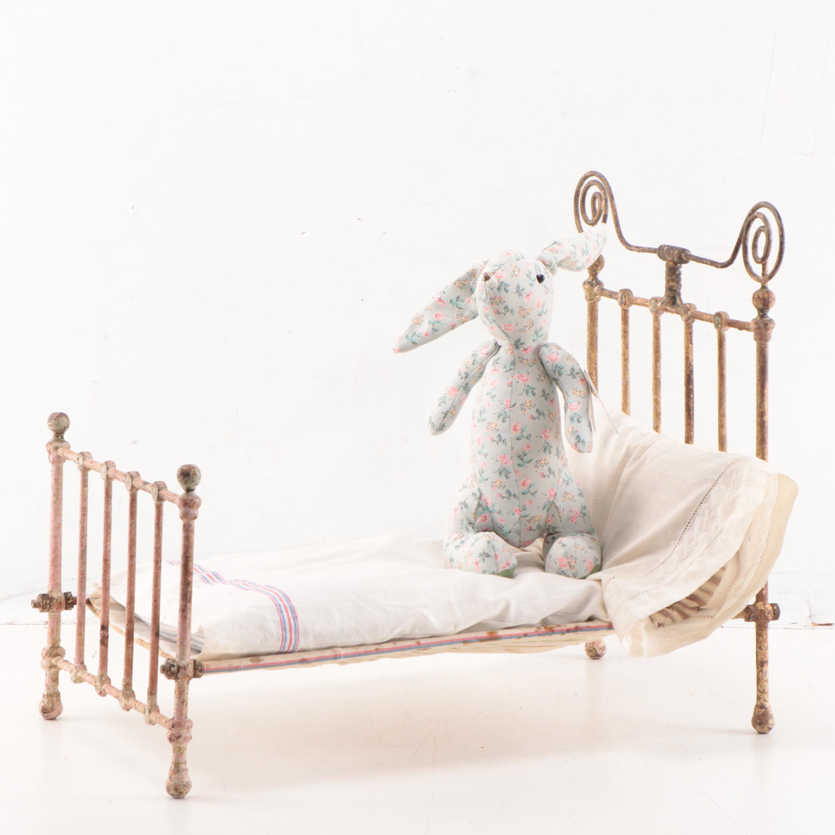 Assorted Toys Including High Chair, Doll Bed and Stuffed Animals