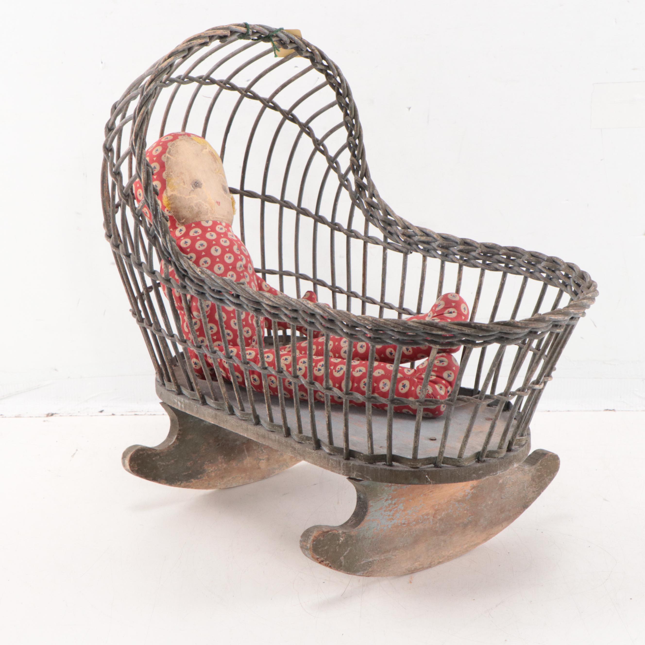 Assorted Toys Including High Chair, Doll Bed and Stuffed Animals