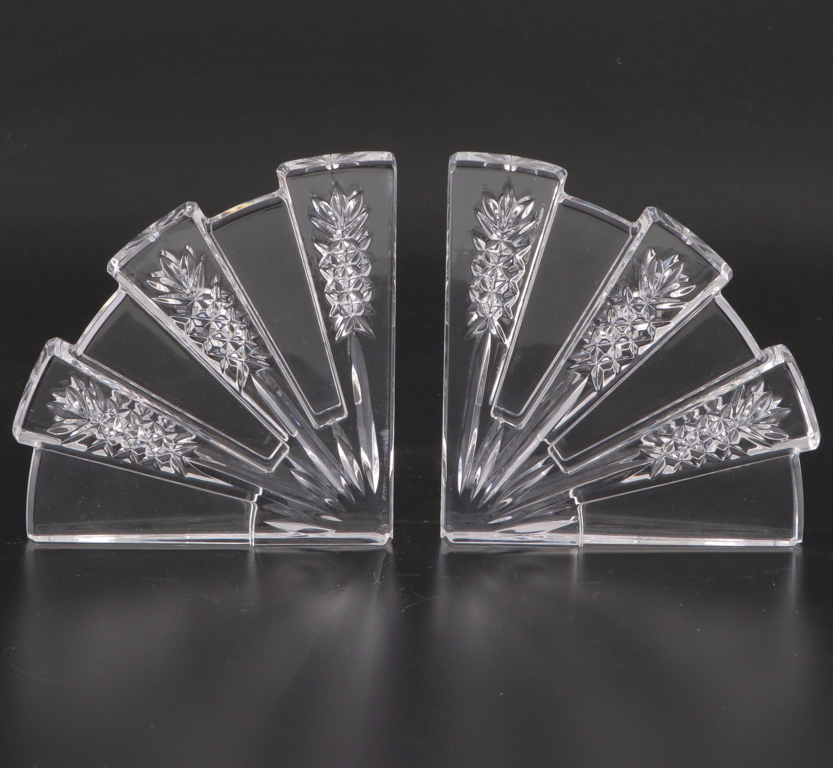 Pair of Waterford "Cambridge" Crystal and Brass Candlesticks with Bookends