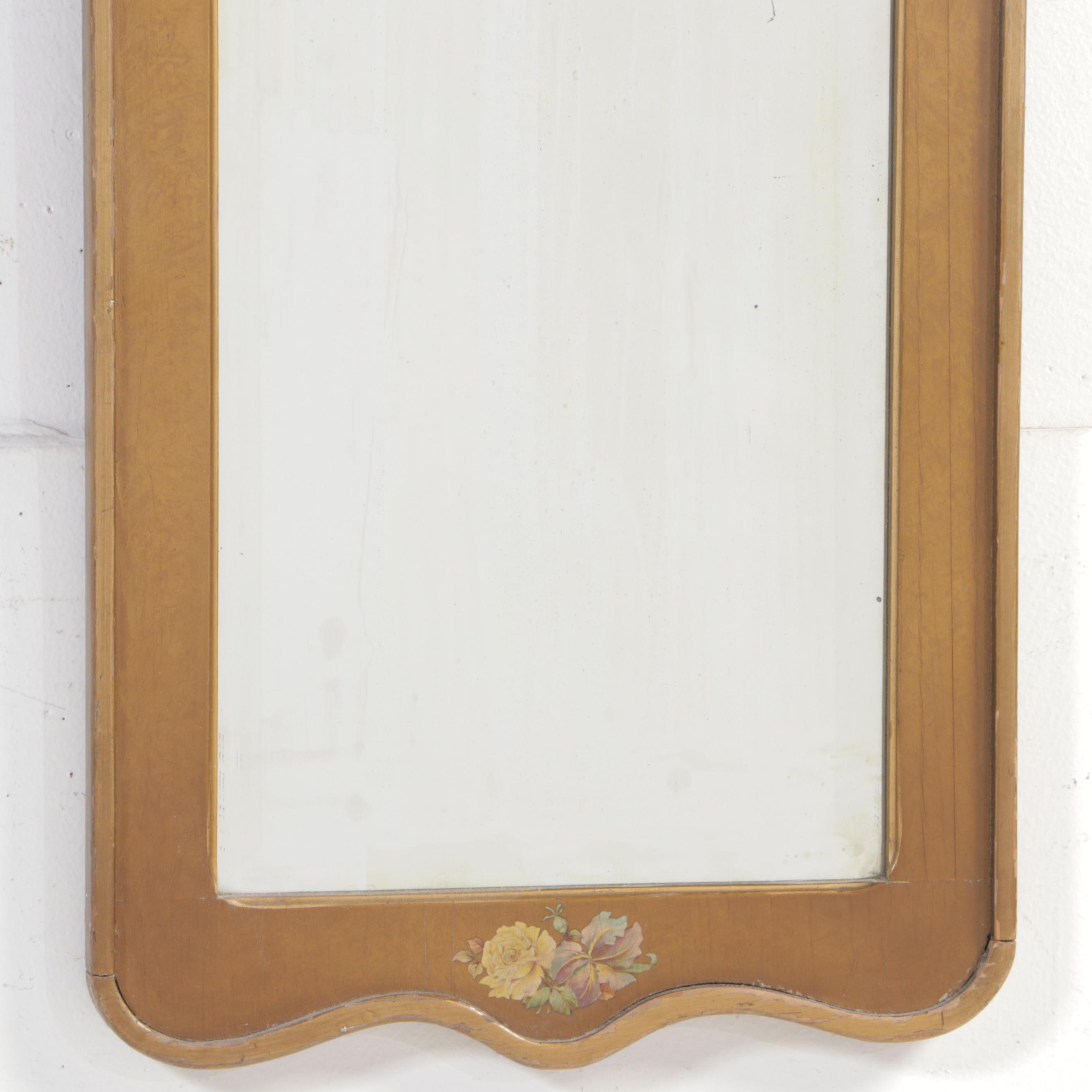 Giltwood Two-Pane Mirror with Floral Decals, Early 20th Century