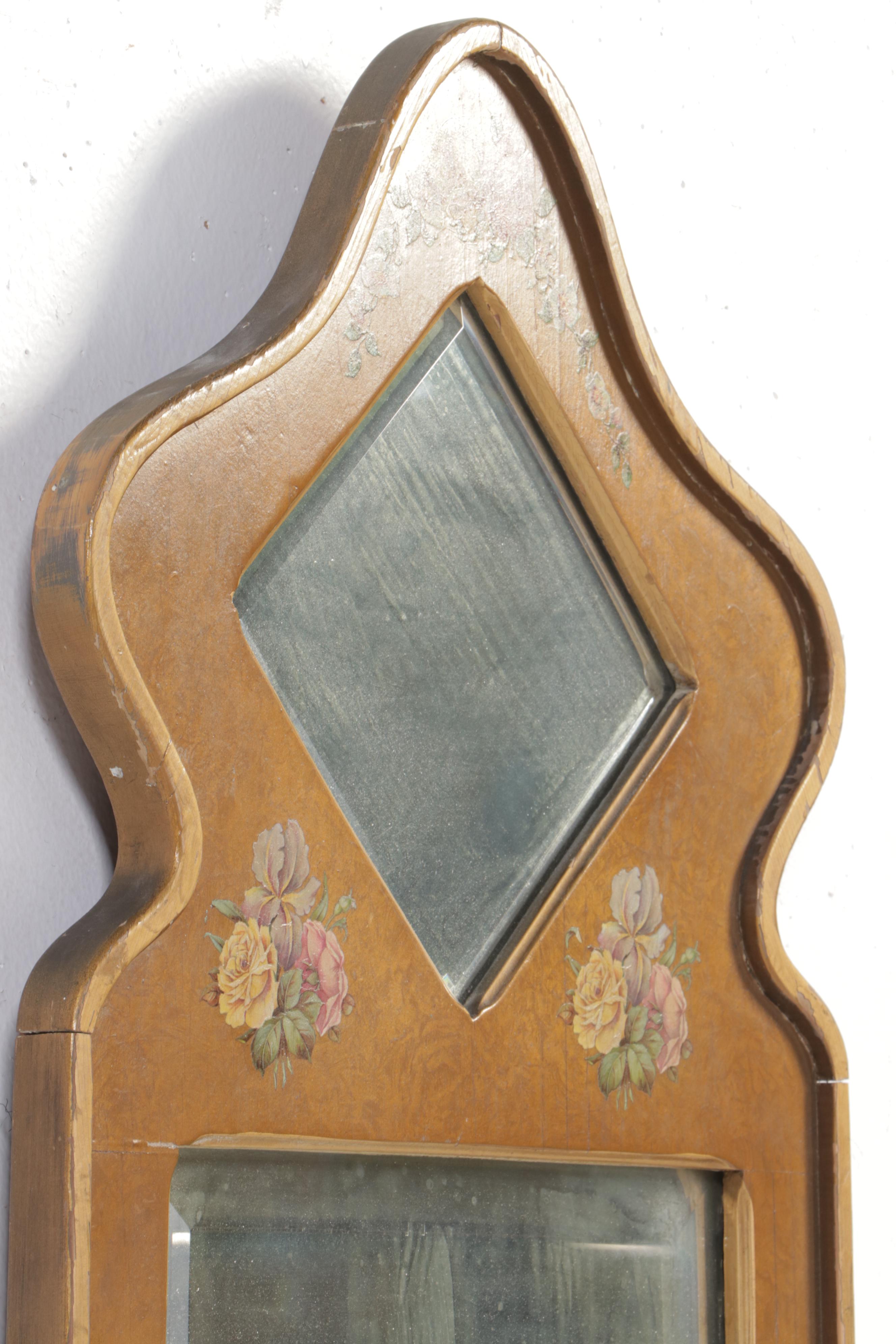 Giltwood Two-Pane Mirror with Floral Decals, Early 20th Century