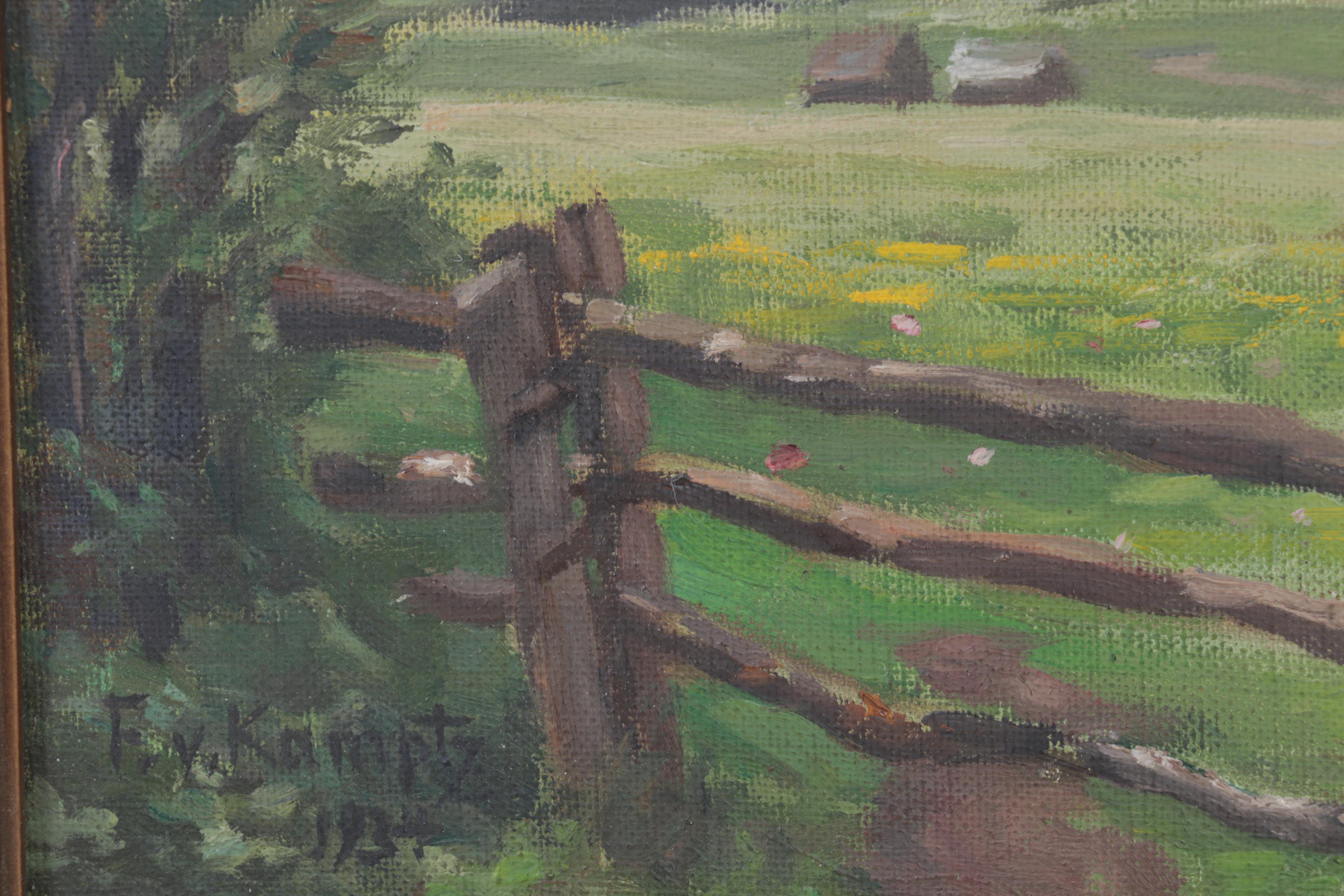 Landscape Oil Painting of Mountain Valley Pasture, 1934