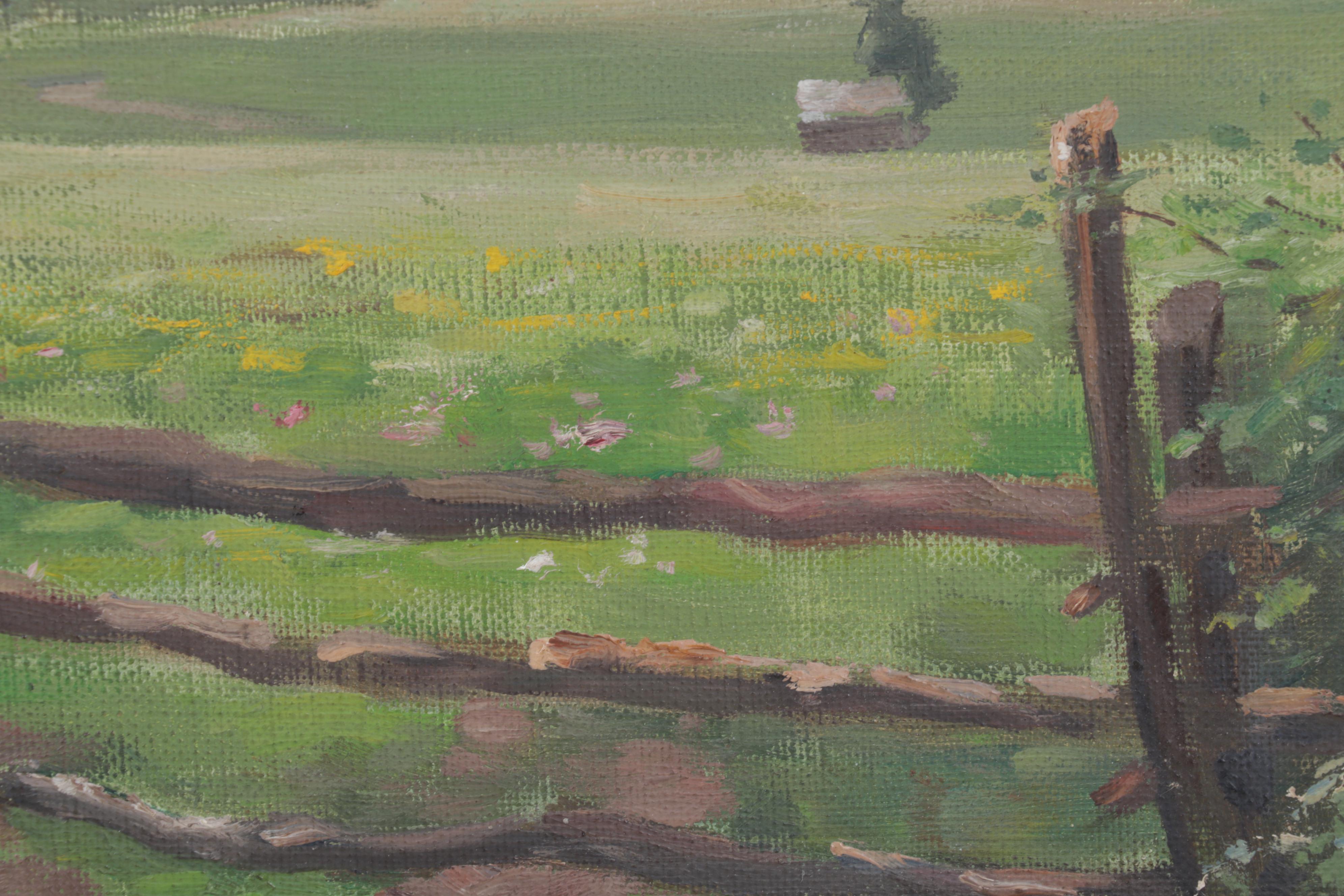 Landscape Oil Painting of Mountain Valley Pasture, 1934