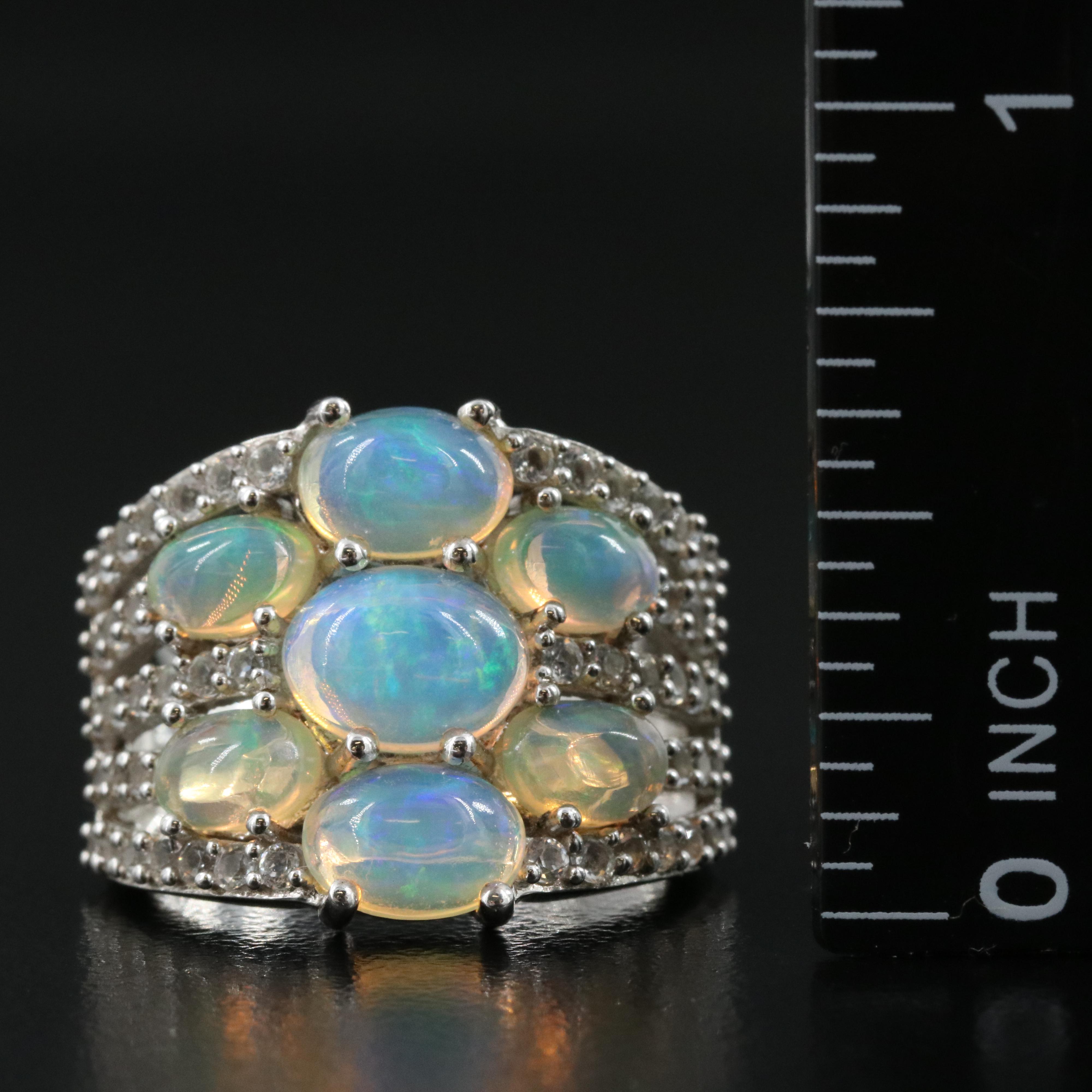 Sterling Opal and Topaz Cluster Ring