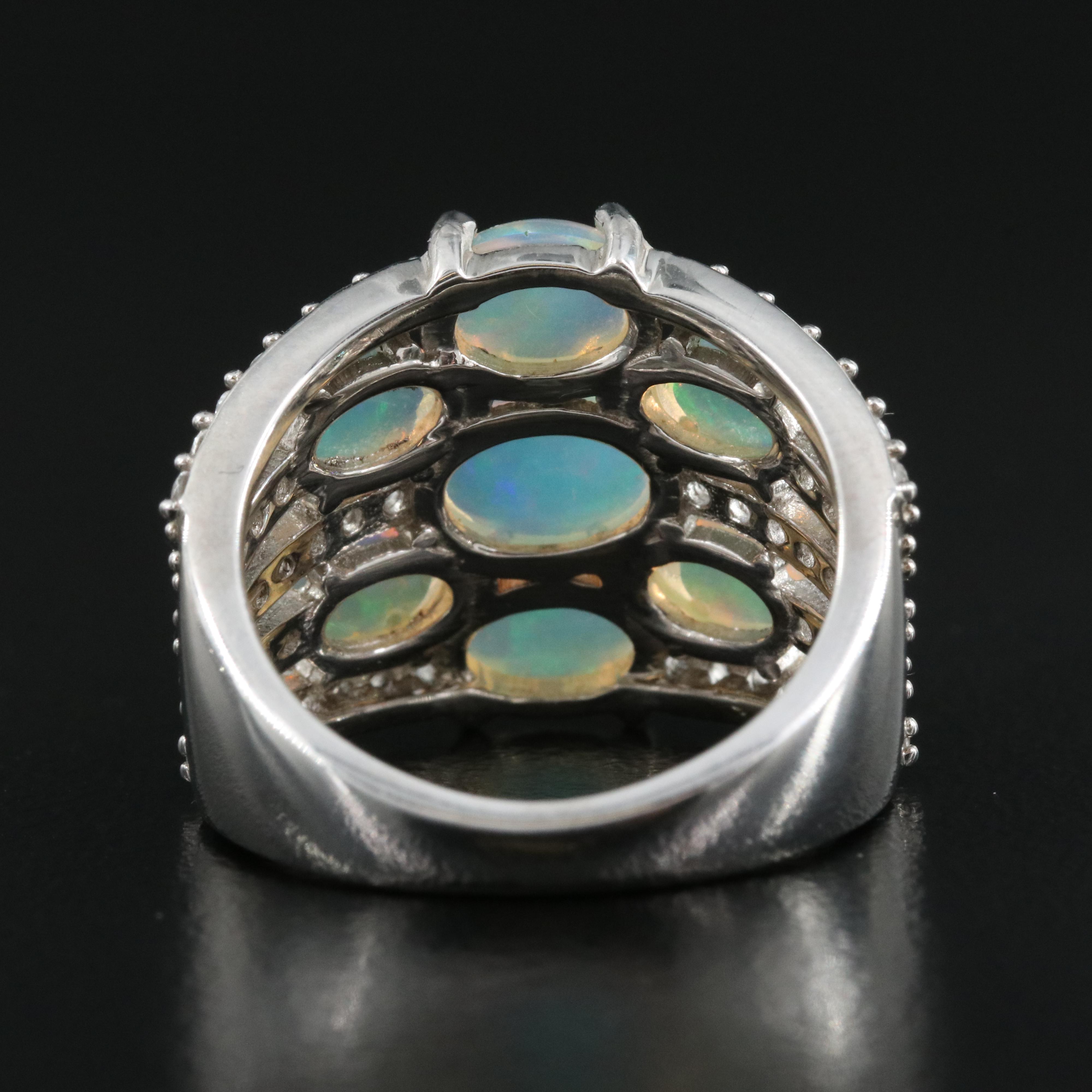Sterling Opal and Topaz Cluster Ring