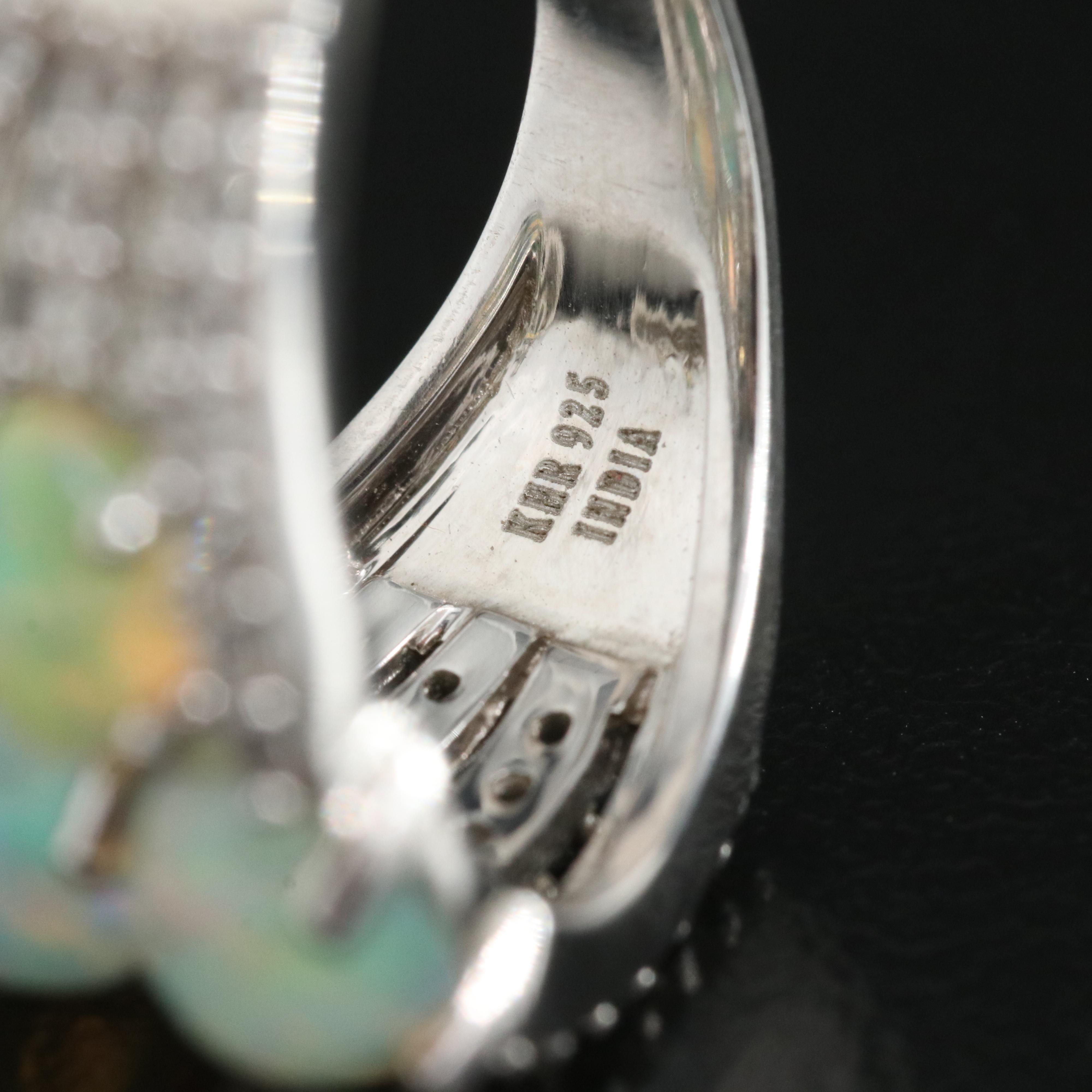 Sterling Opal and Topaz Cluster Ring