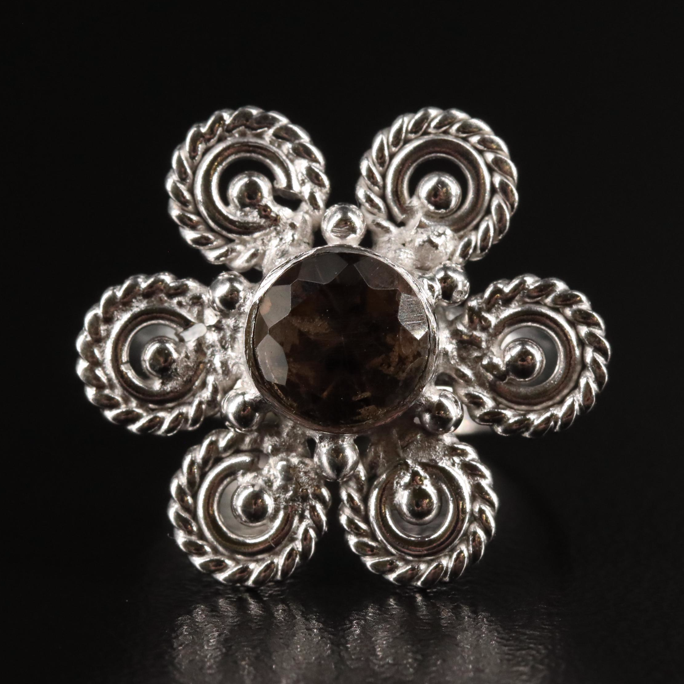 Smoky Quartz Flower Ring