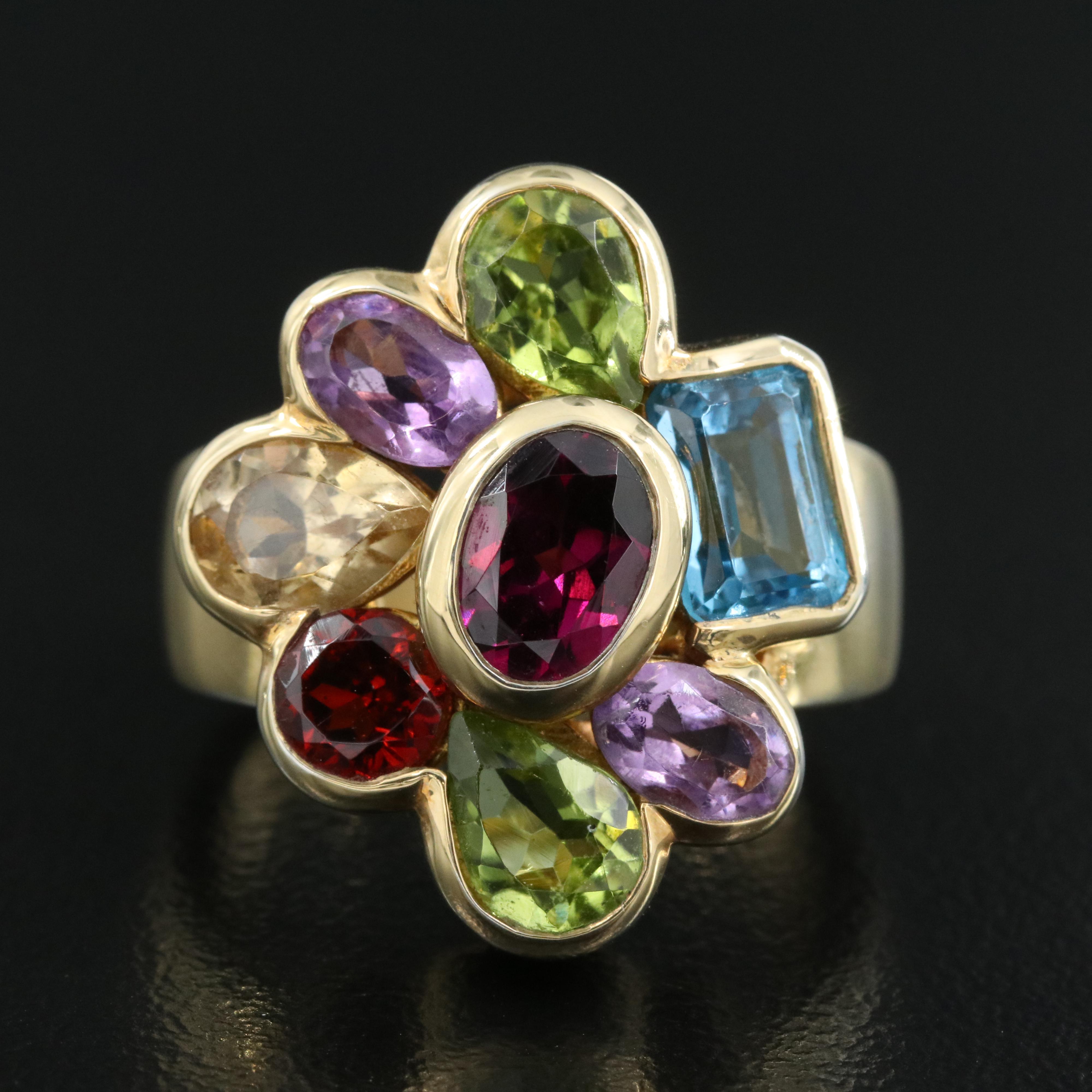 Sterling Garnet and Gemstone Cluster Ring