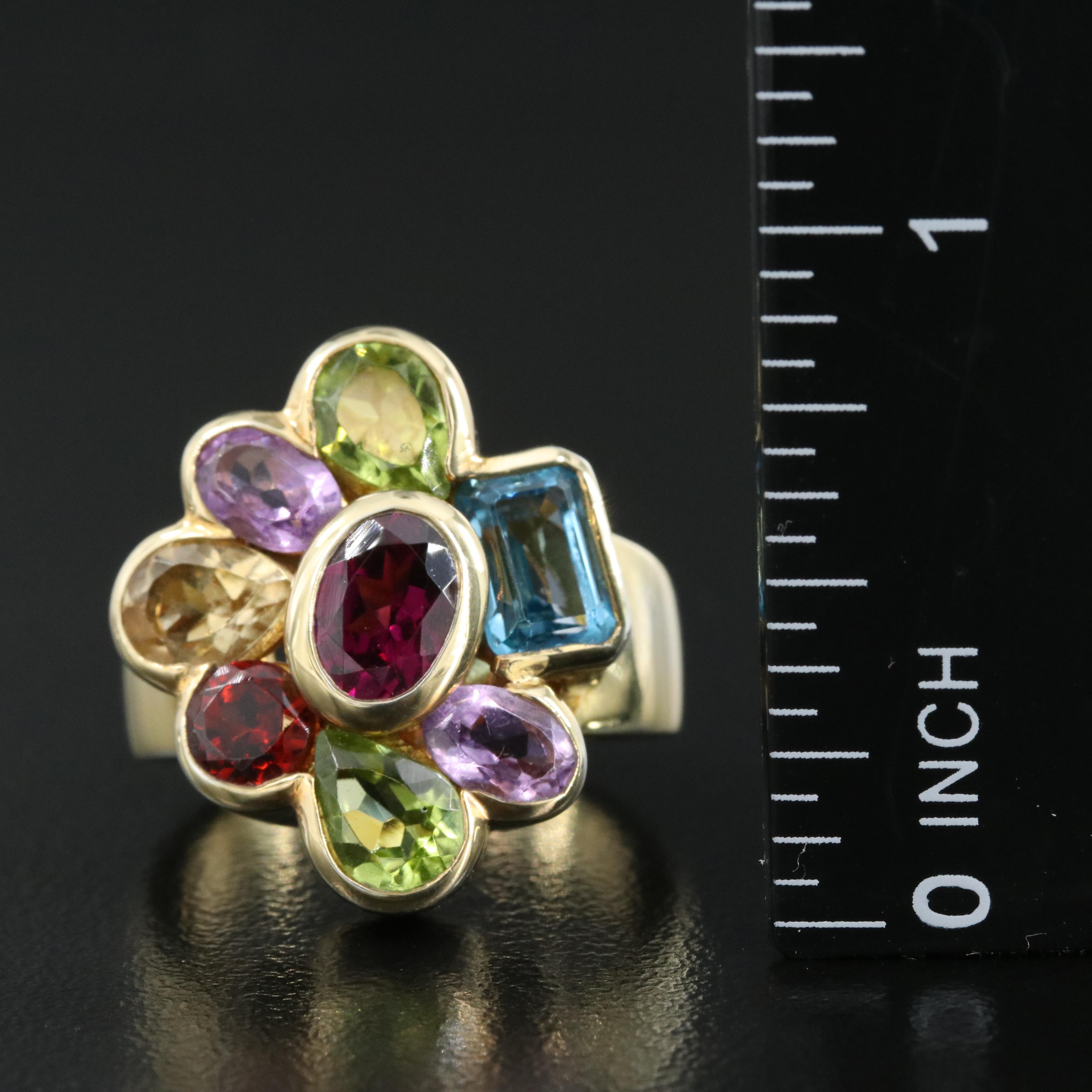 Sterling Garnet and Gemstone Cluster Ring