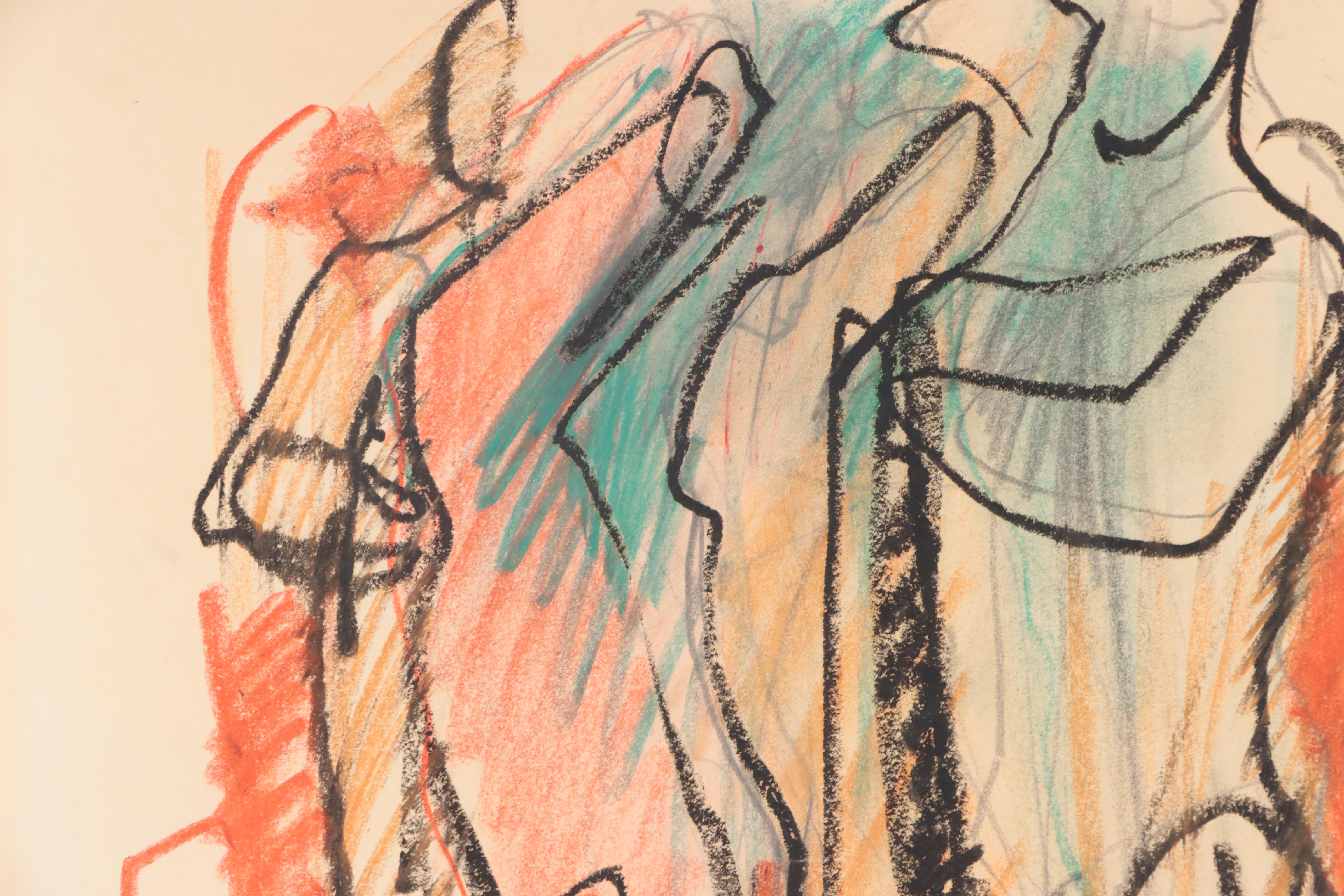 Jack Meanwell Expressionist Oil Pastel Figure Drawing, 1982