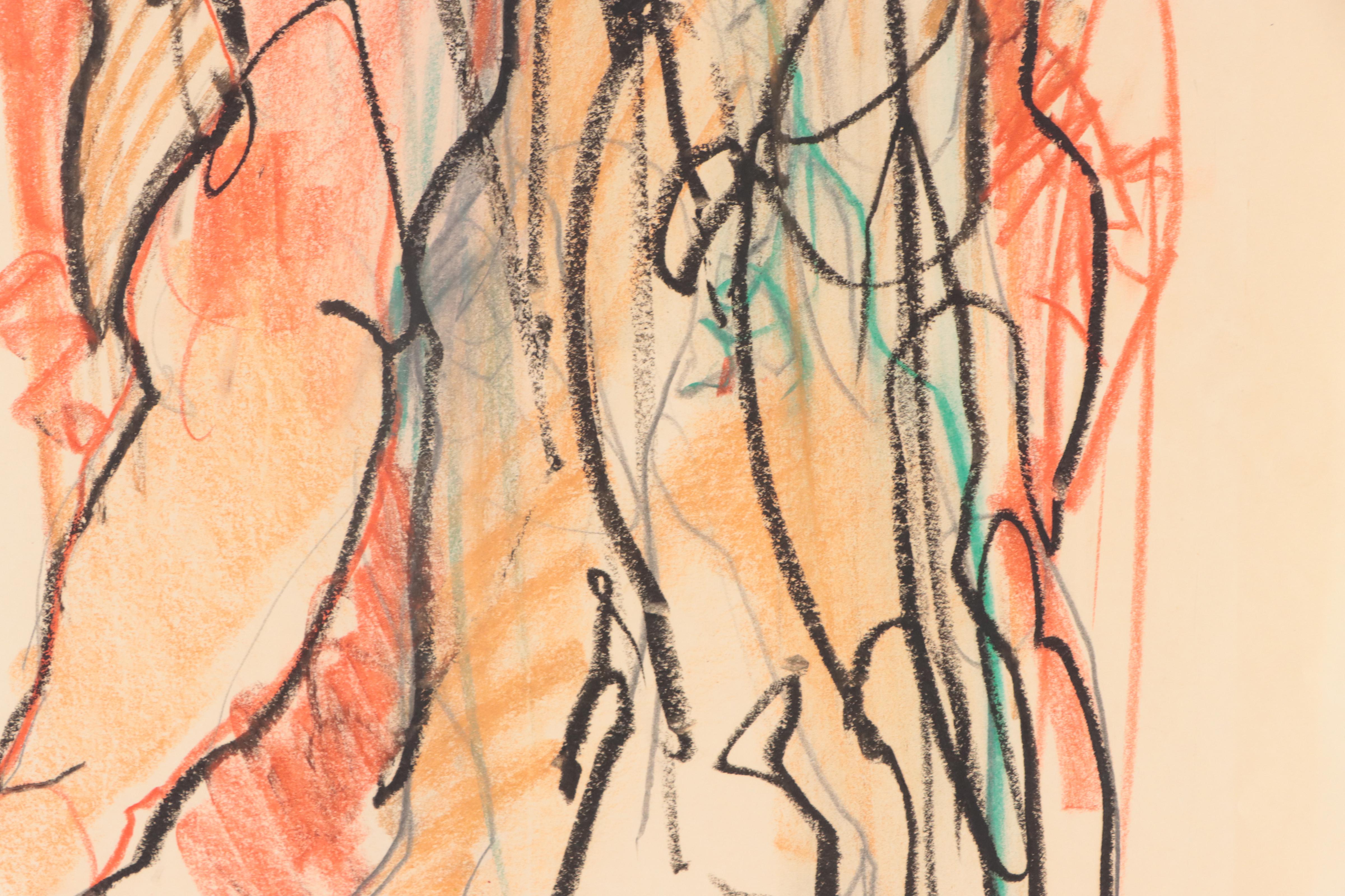 Jack Meanwell Expressionist Oil Pastel Figure Drawing, 1982