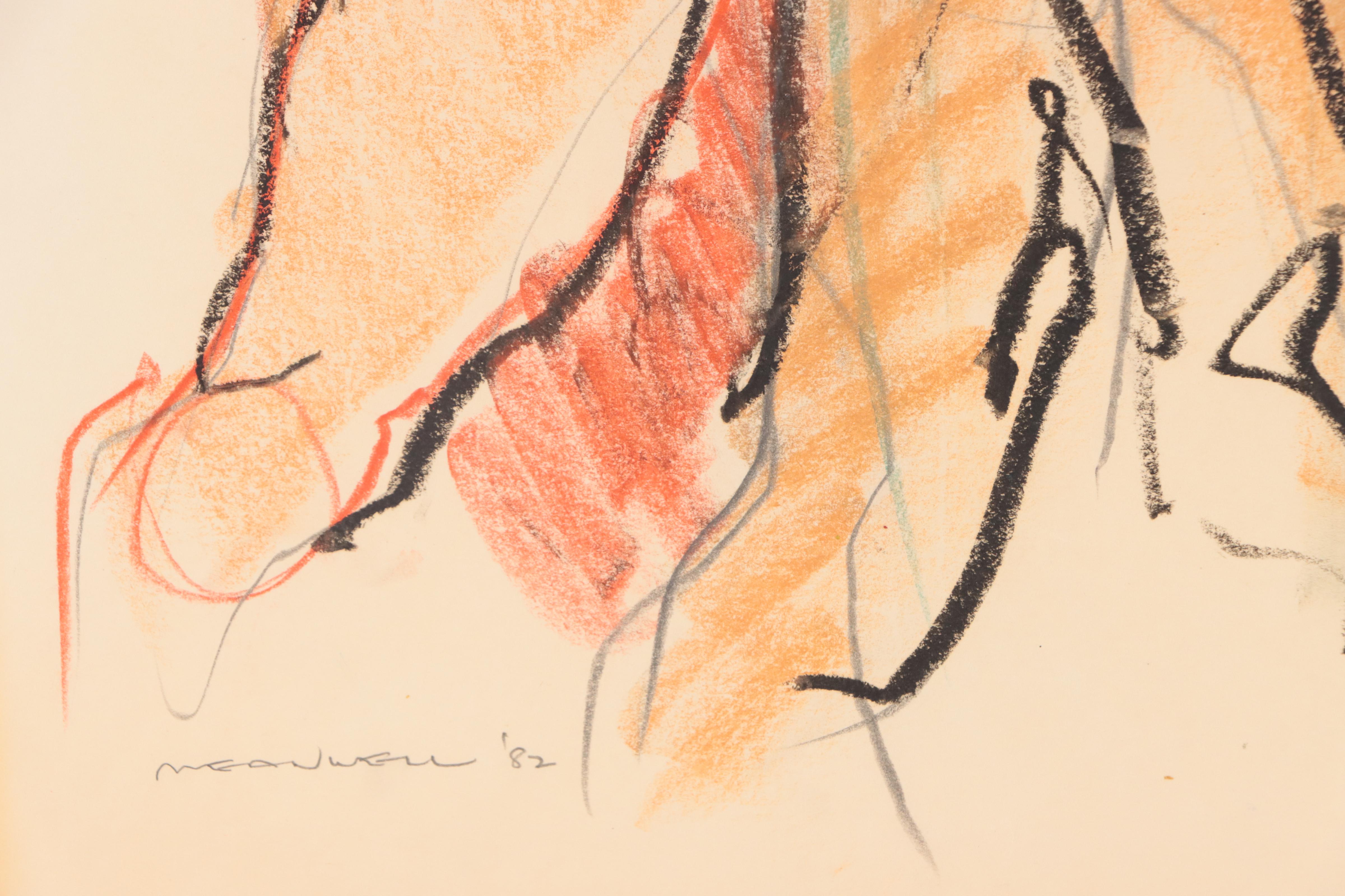 Jack Meanwell Expressionist Oil Pastel Figure Drawing, 1982
