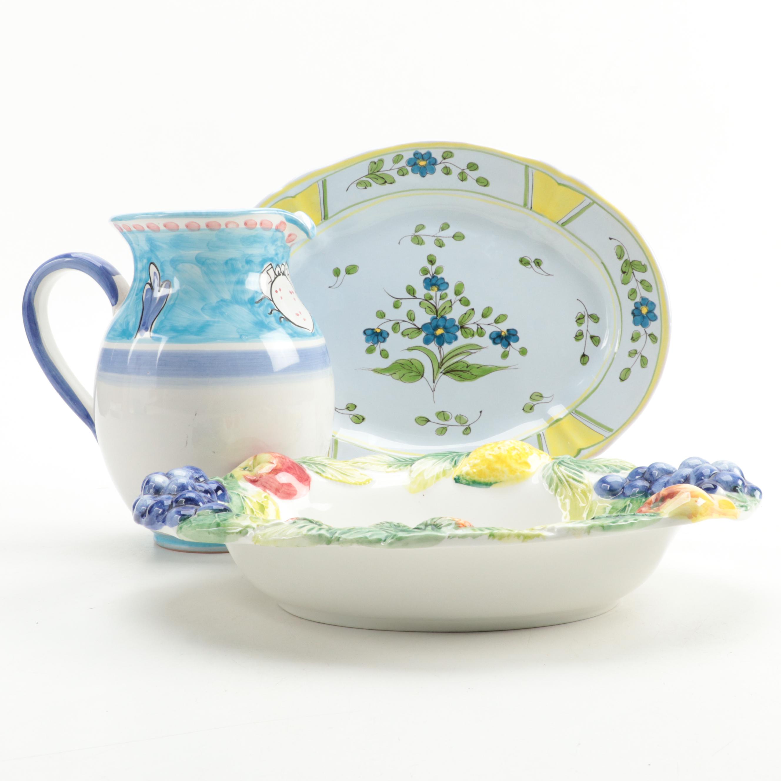Italian Faïence Platter and Pitcher with Other Ceramic Bowl