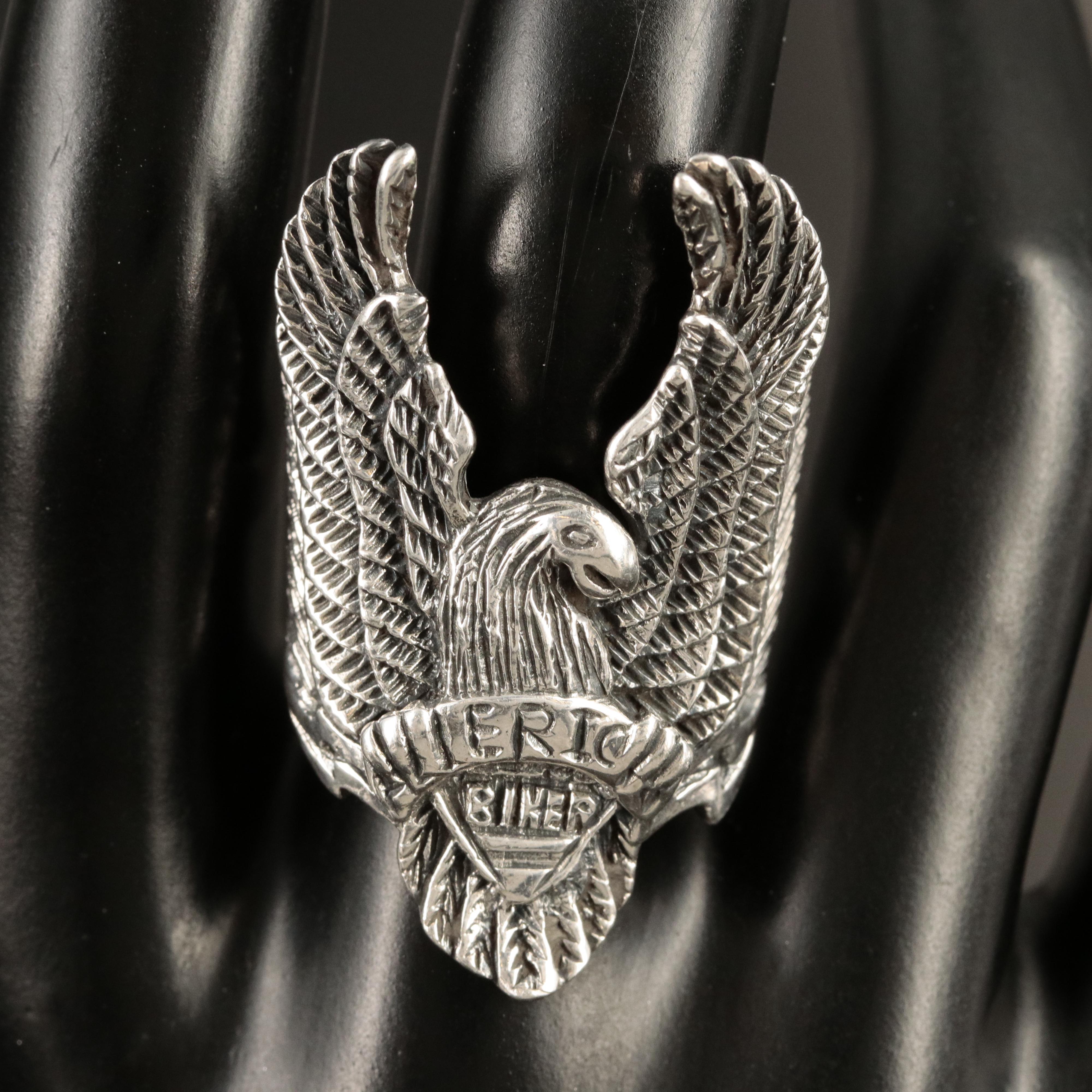 Sterling Eagle Biker Ring