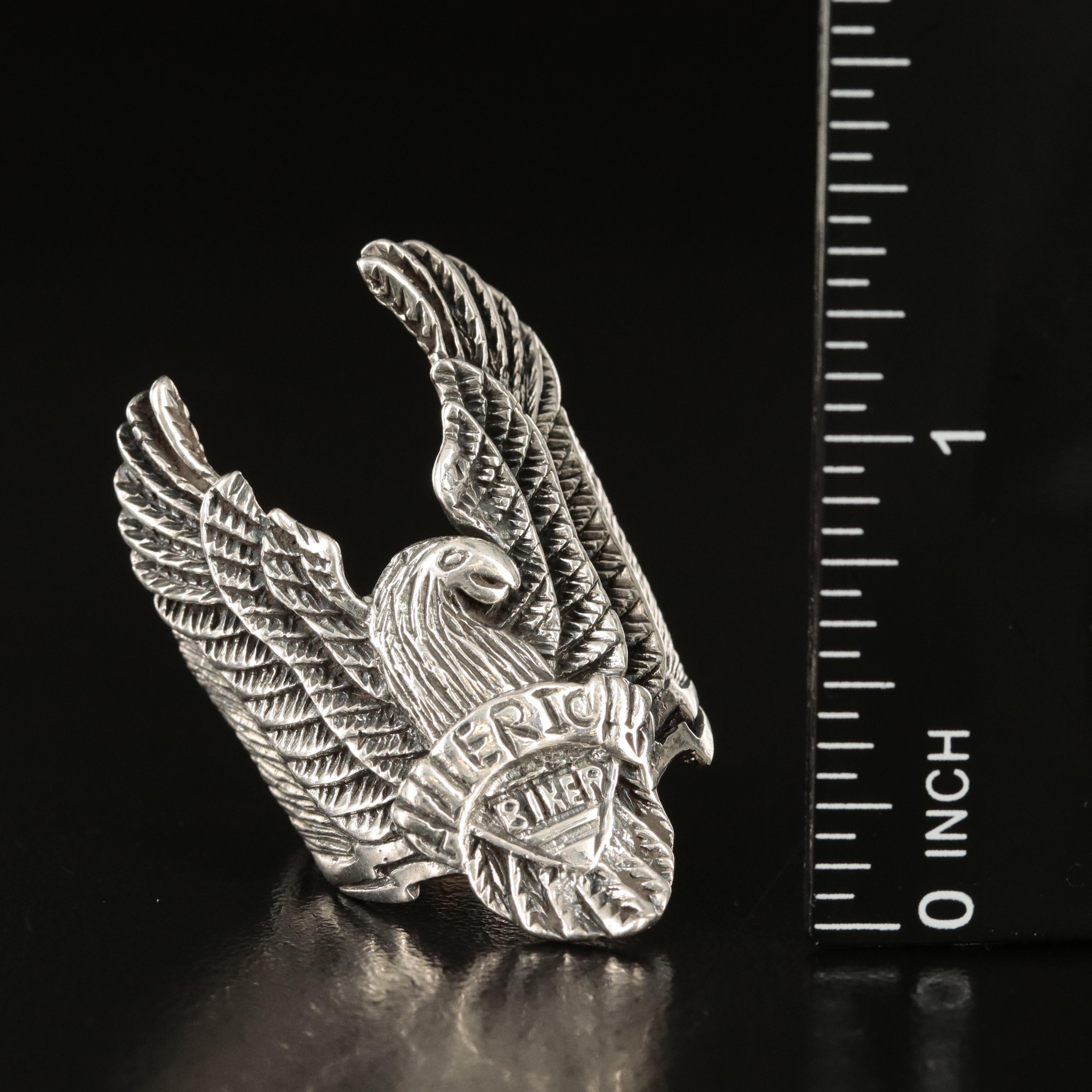 Sterling Eagle Biker Ring