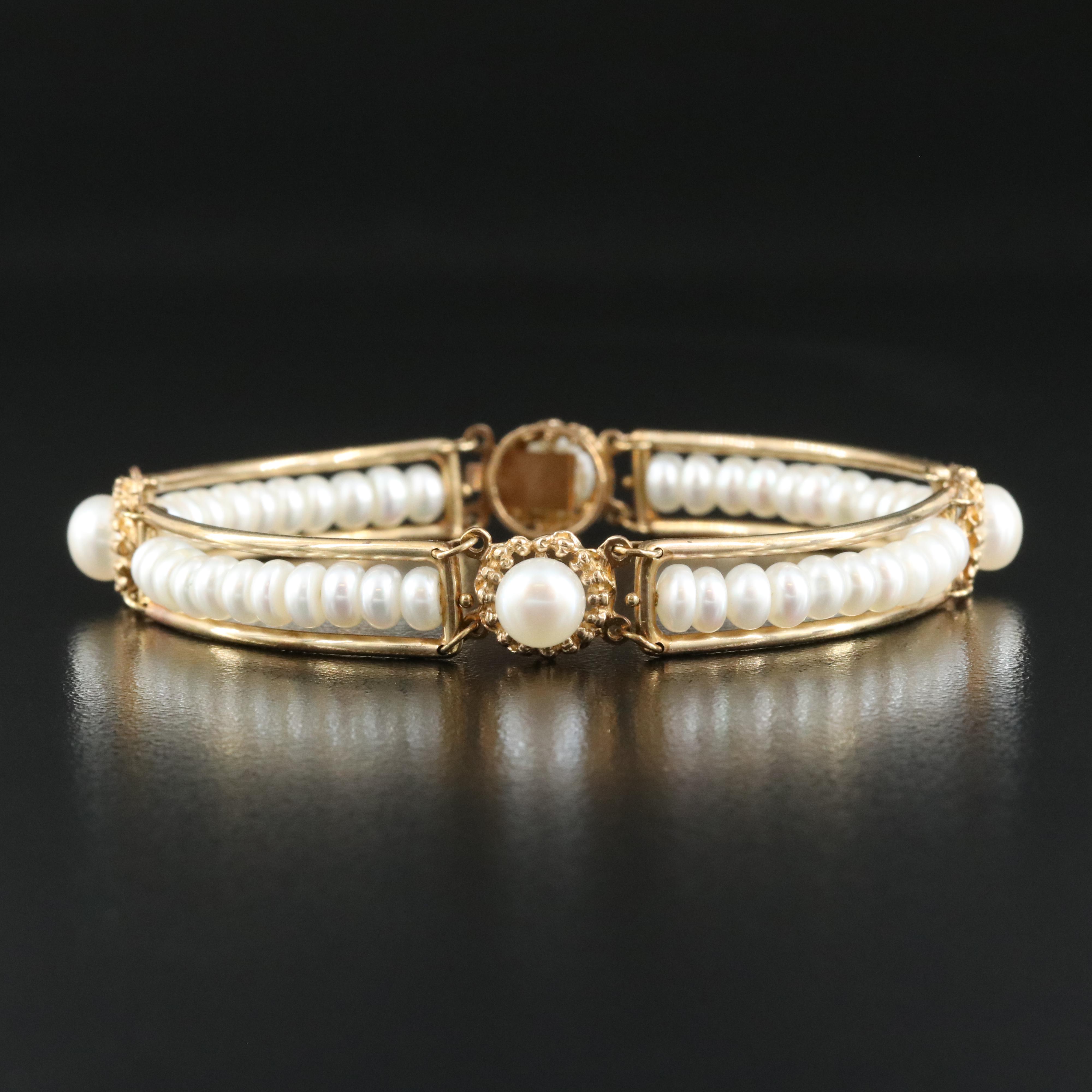 Rakfka 10K Button Pearl Panel Bracelet