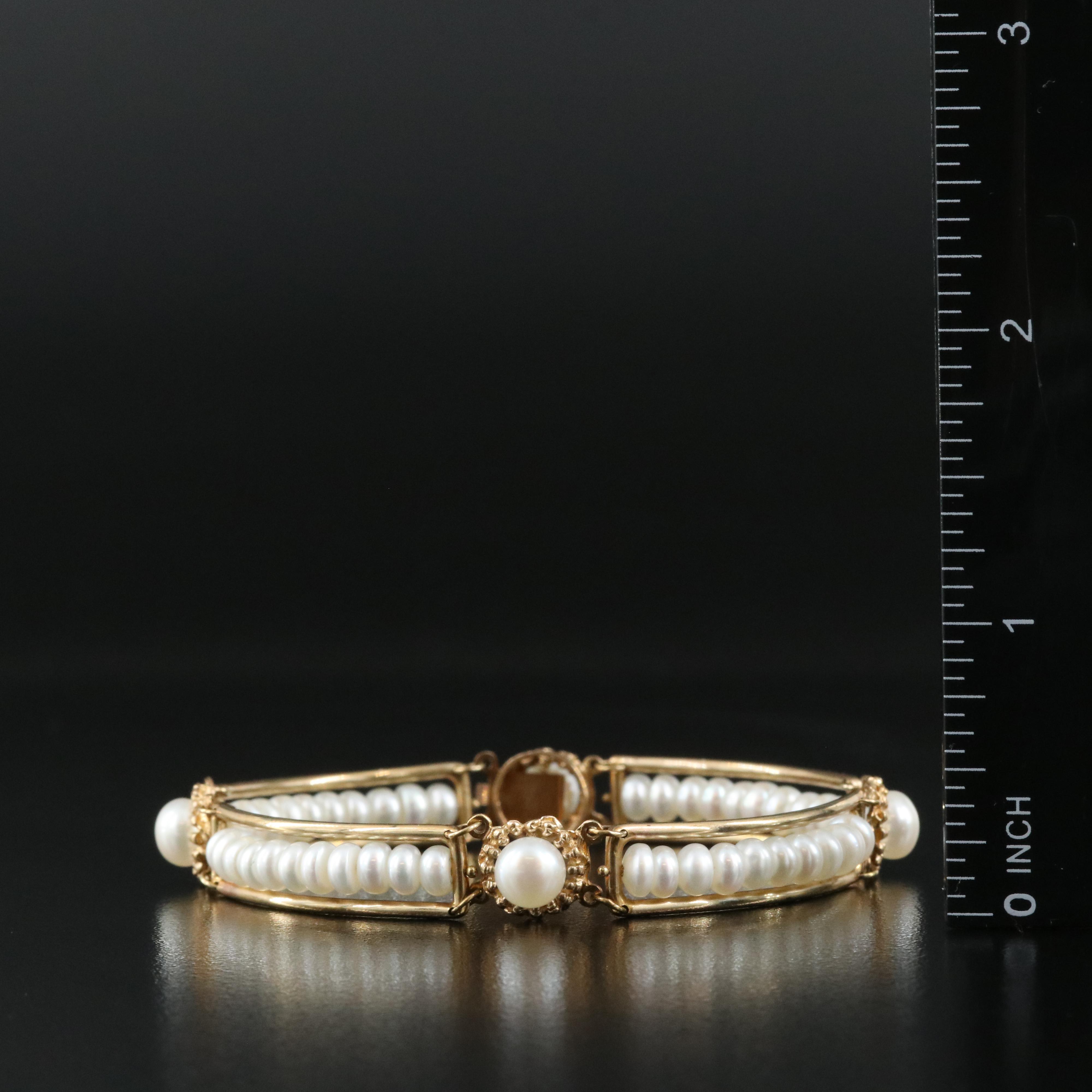 Rakfka 10K Button Pearl Panel Bracelet