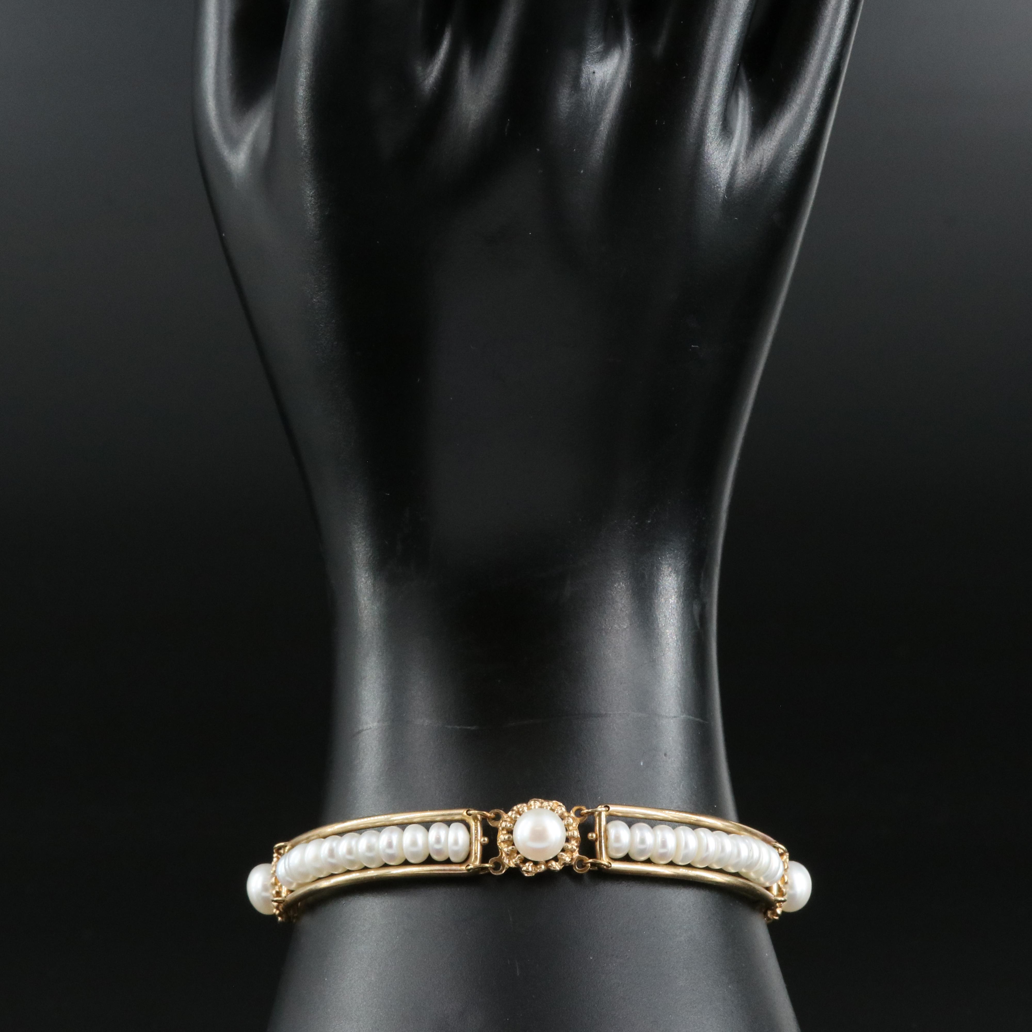 Rakfka 10K Button Pearl Panel Bracelet