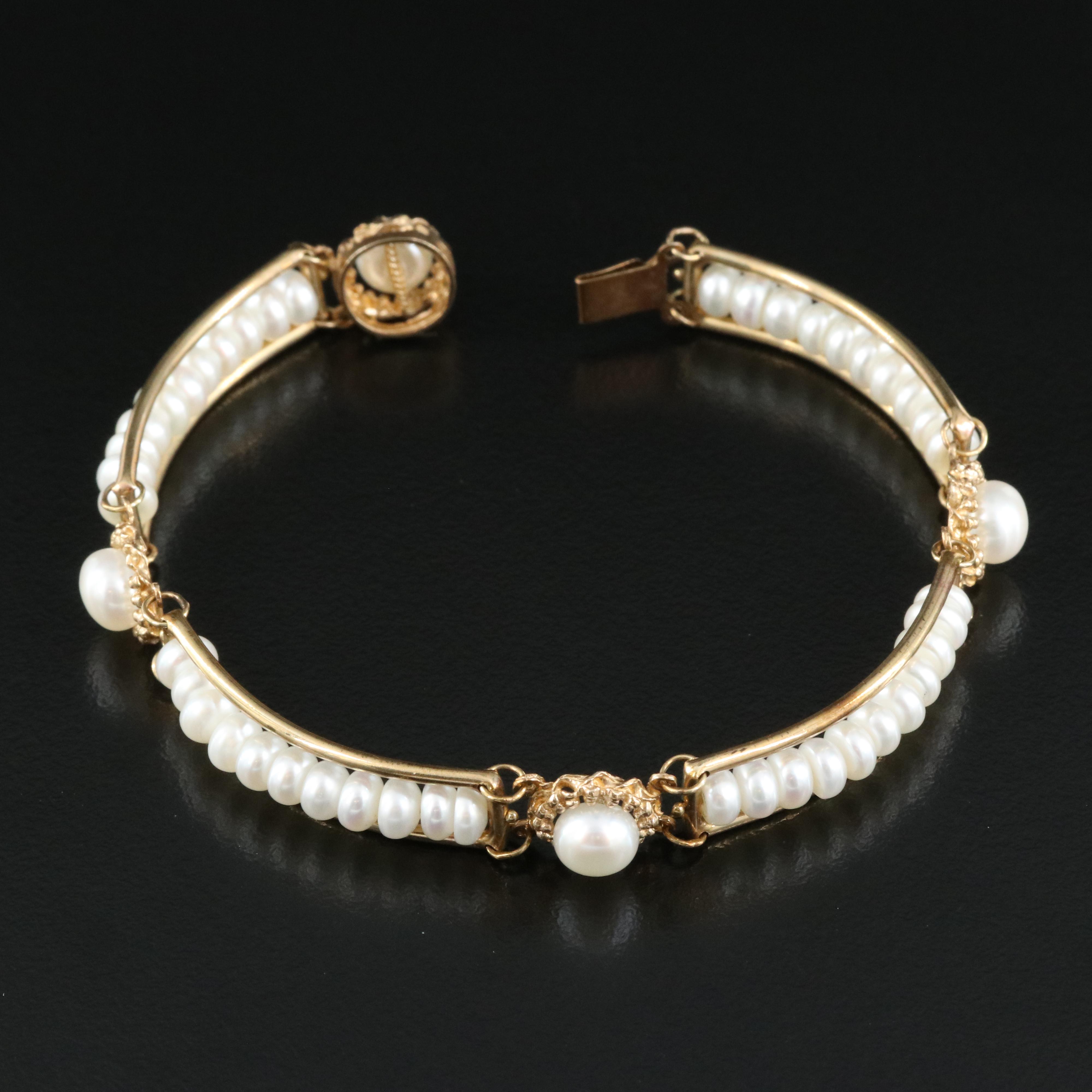 Rakfka 10K Button Pearl Panel Bracelet
