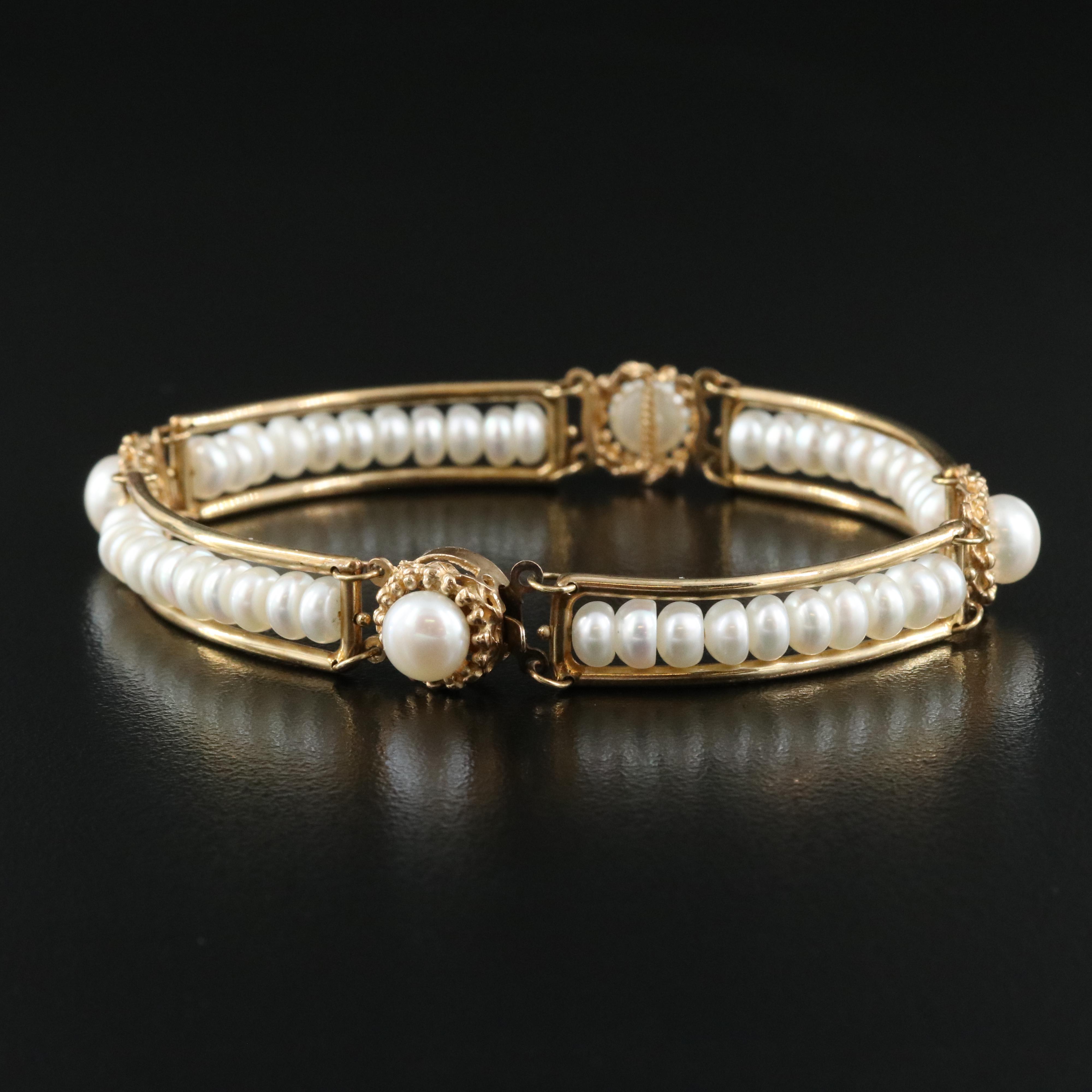 Rakfka 10K Button Pearl Panel Bracelet