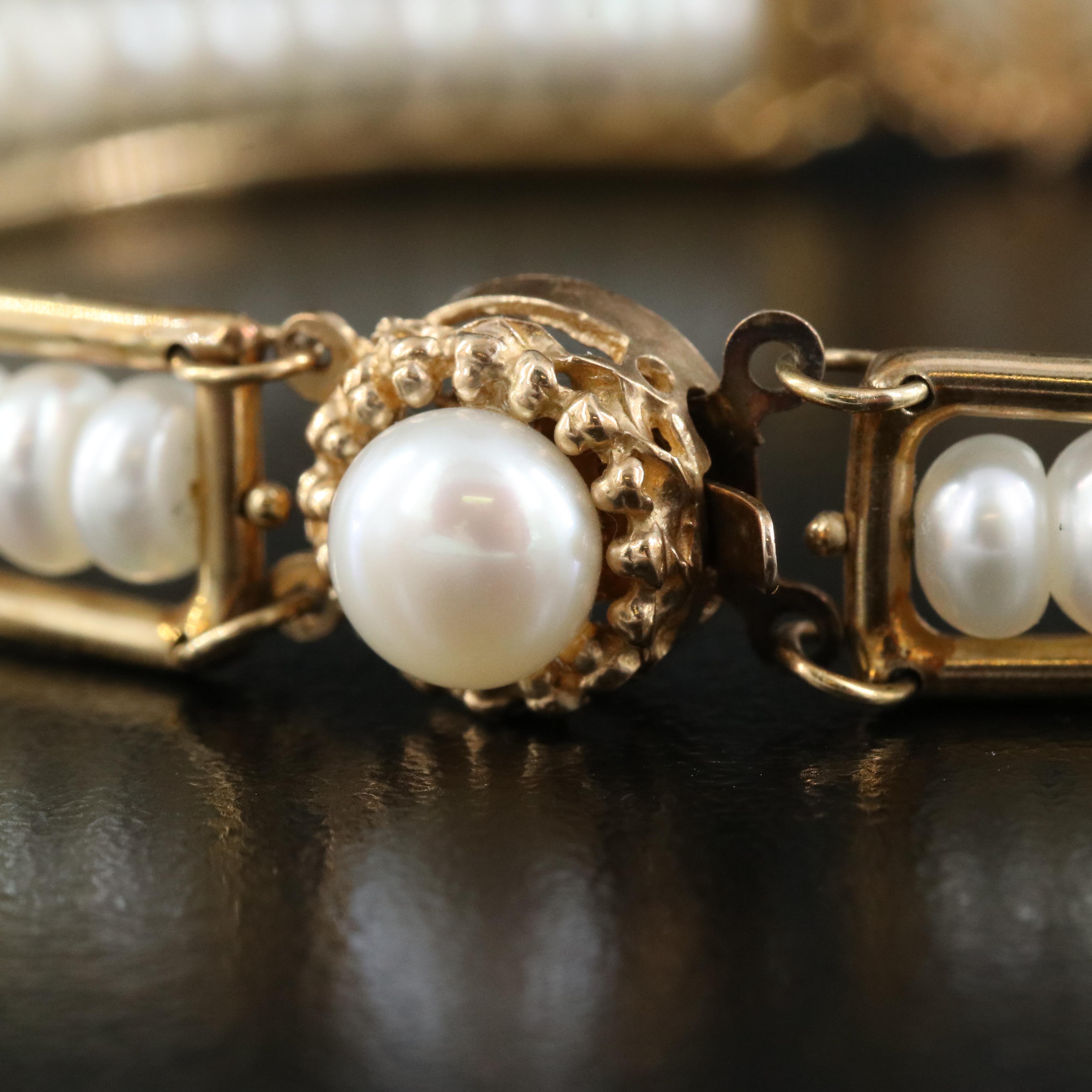 Rakfka 10K Button Pearl Panel Bracelet
