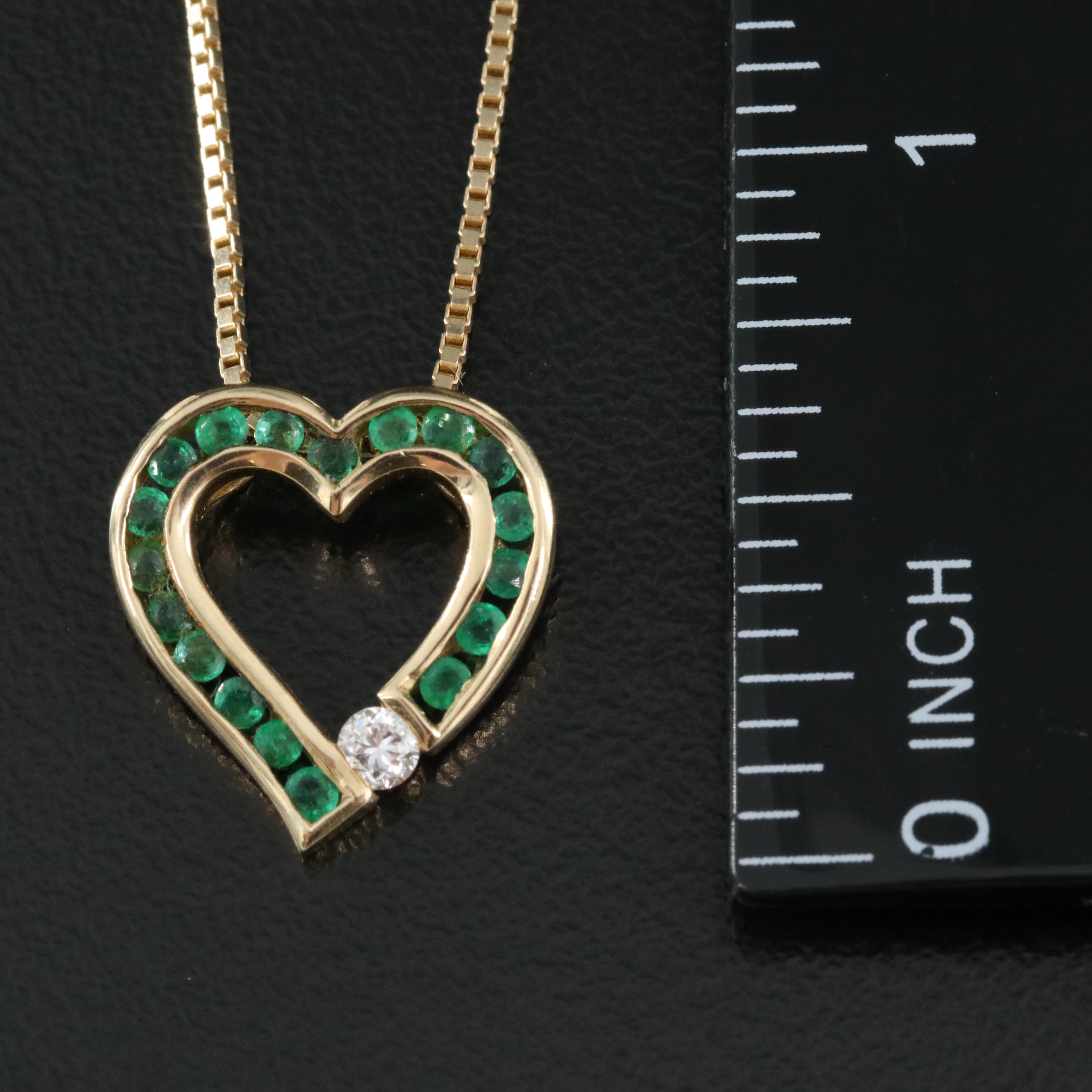 14K Diamond and Emerald Heart Necklace