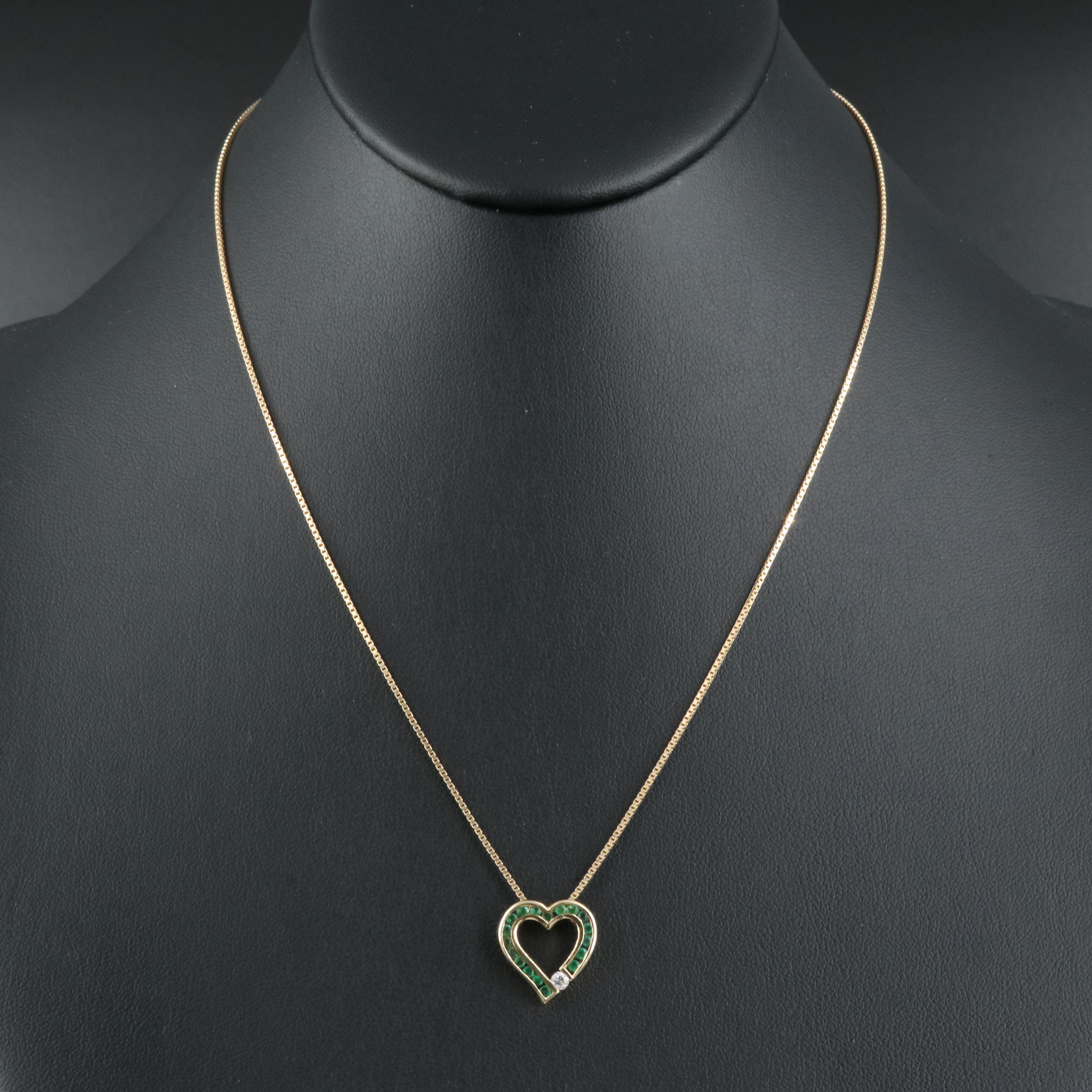 14K Diamond and Emerald Heart Necklace