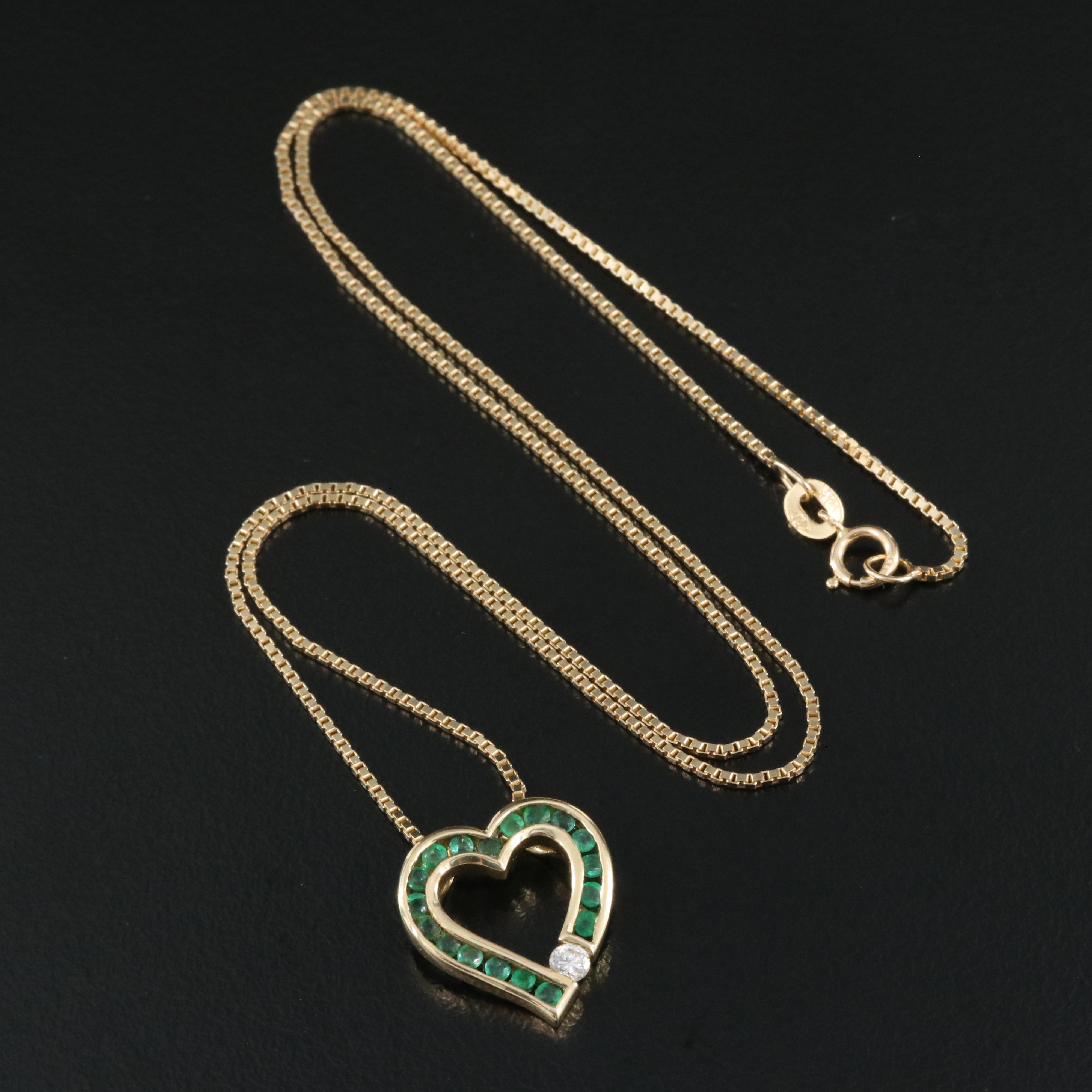 14K Diamond and Emerald Heart Necklace