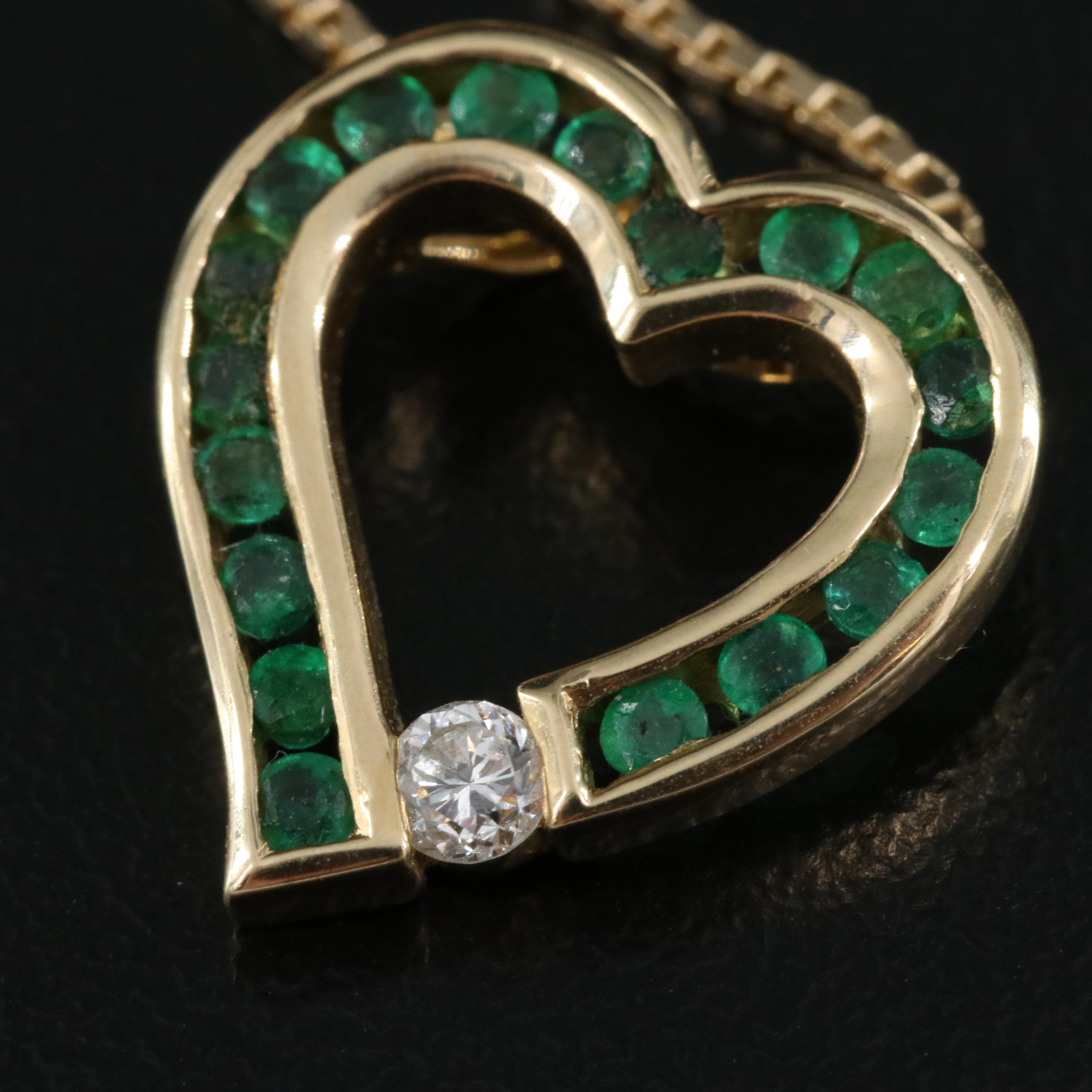 14K Diamond and Emerald Heart Necklace