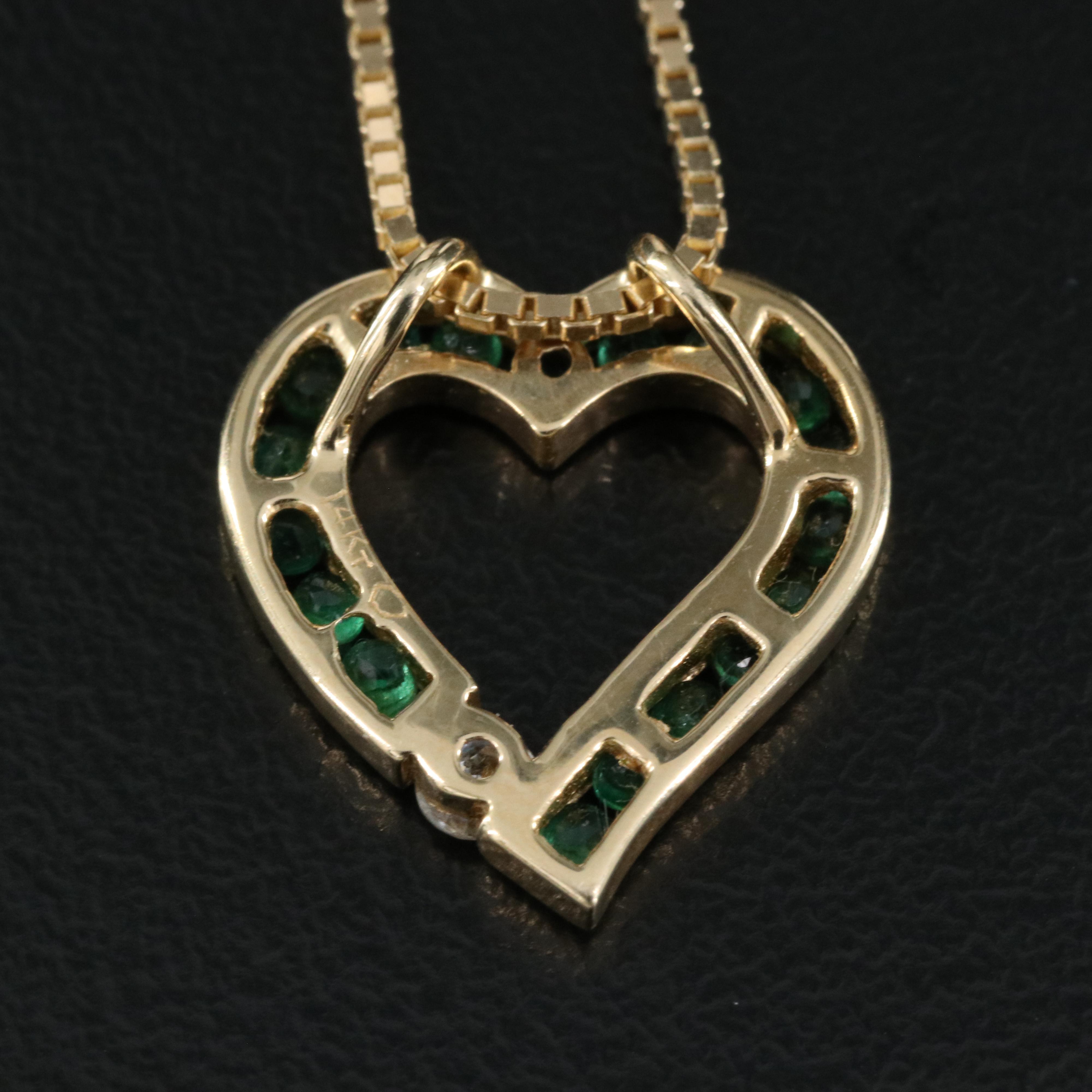 14K Diamond and Emerald Heart Necklace