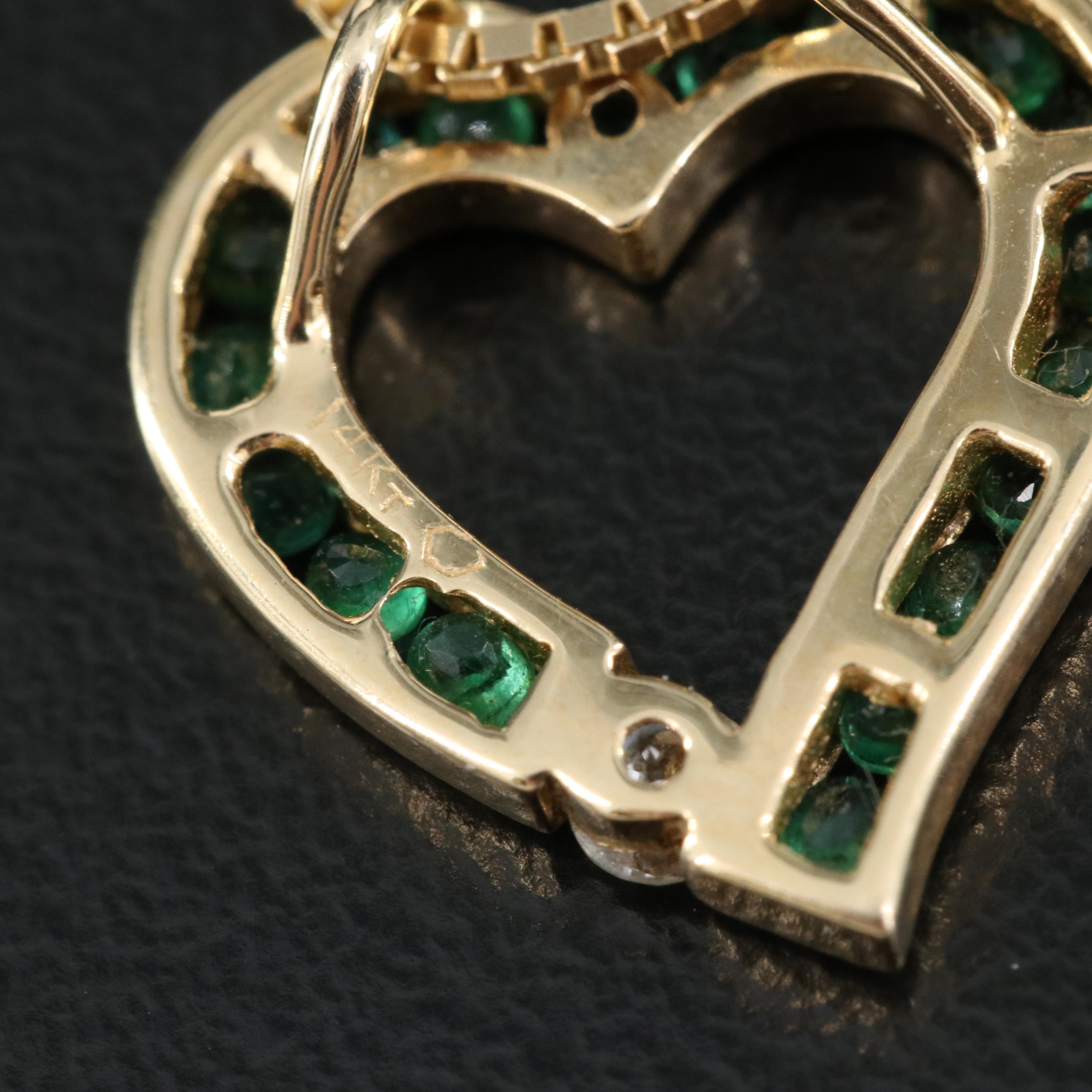 14K Diamond and Emerald Heart Necklace