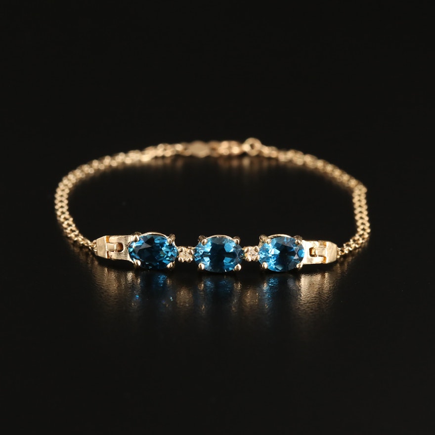 14K London Blue Topaz and Diamond Bracelet