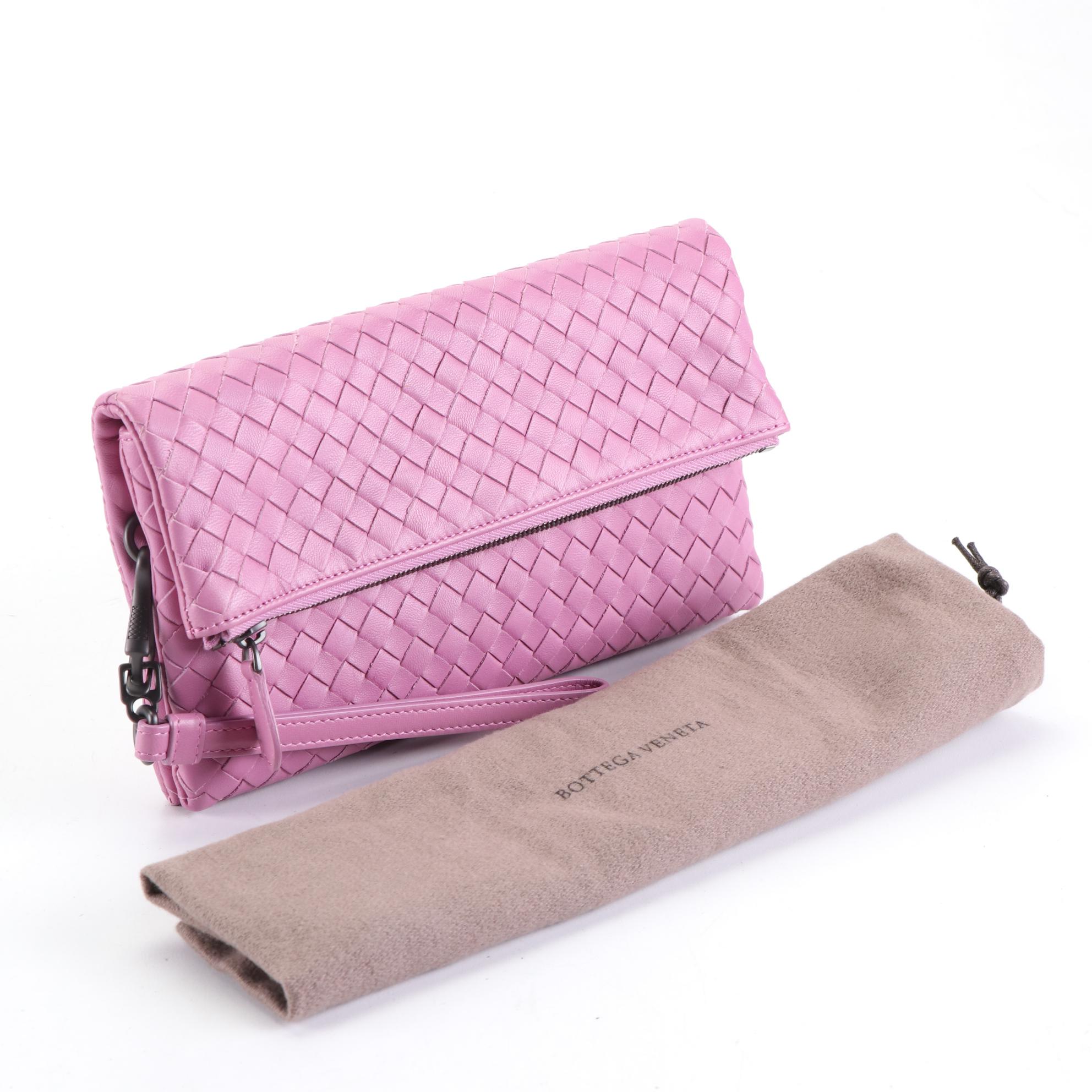 Bottega Veneta Flap Pouch Wristlet in Pink Intrecciato Nappa Leather