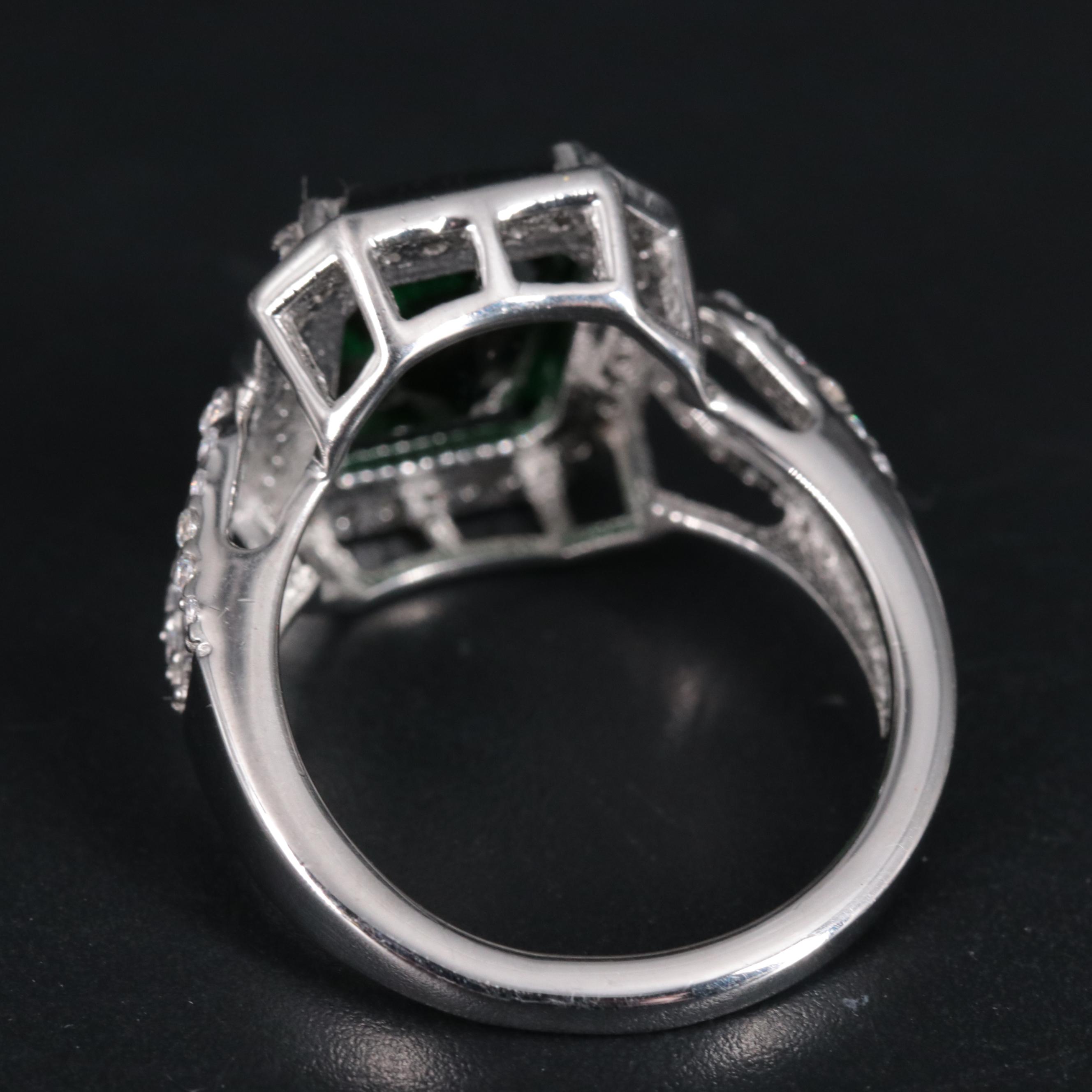 Sterling Silver Emerald and Cubic Zirconia Ring