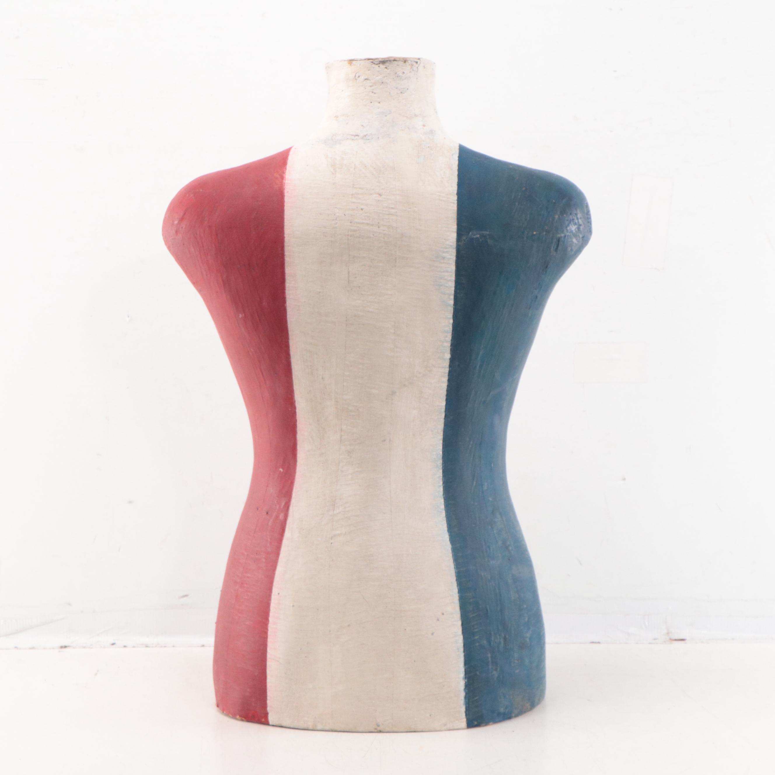 Unisex Painted and Carved Wood Mannequin Bust